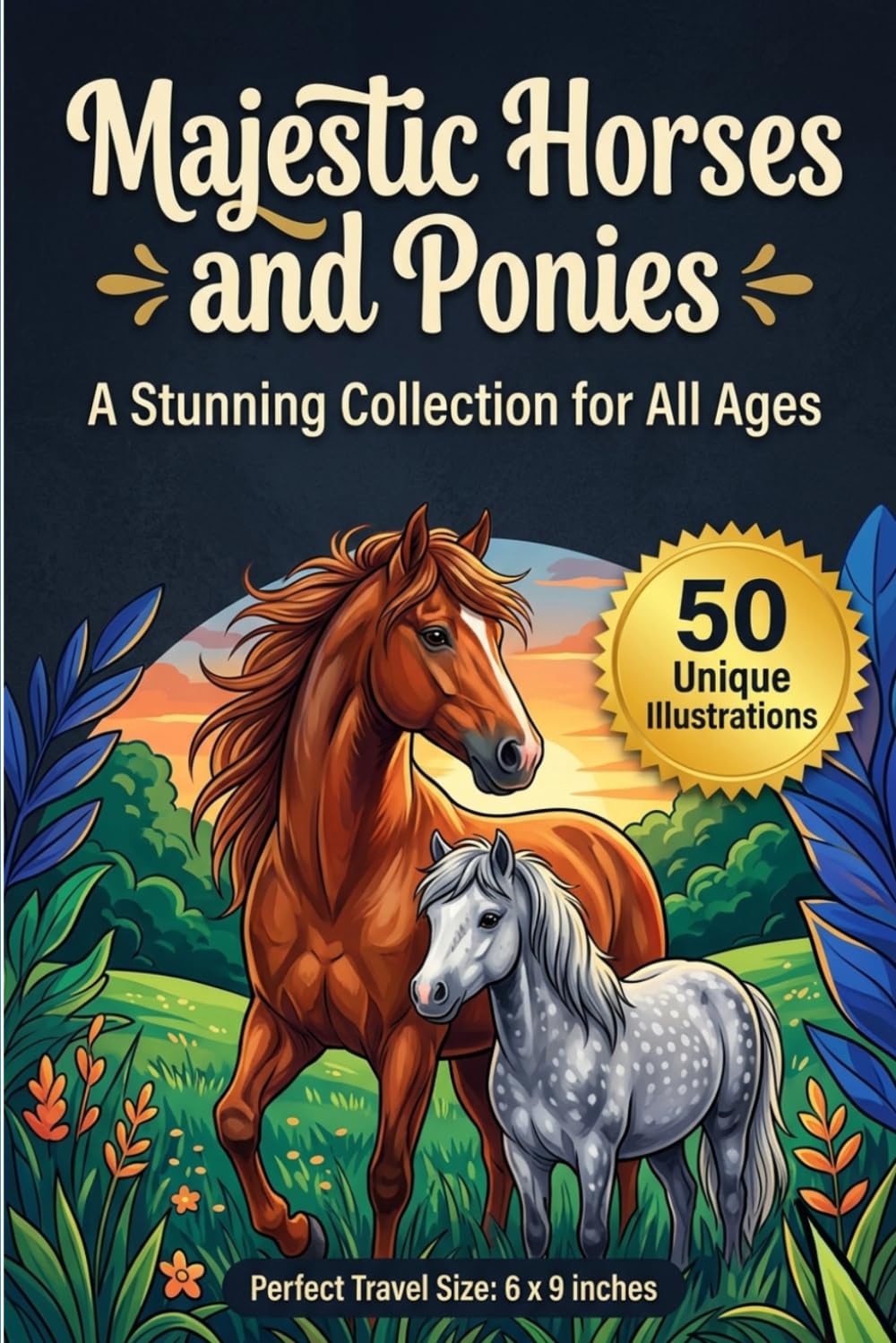 Majestic Horses and Ponies: A Stunning Collection for All Ages: 50 Unique Hand-Drawn Illustrations for Stress Relief, Creativity, and Relaxation | ... Travel Edition for Equestrians and Art Lovers