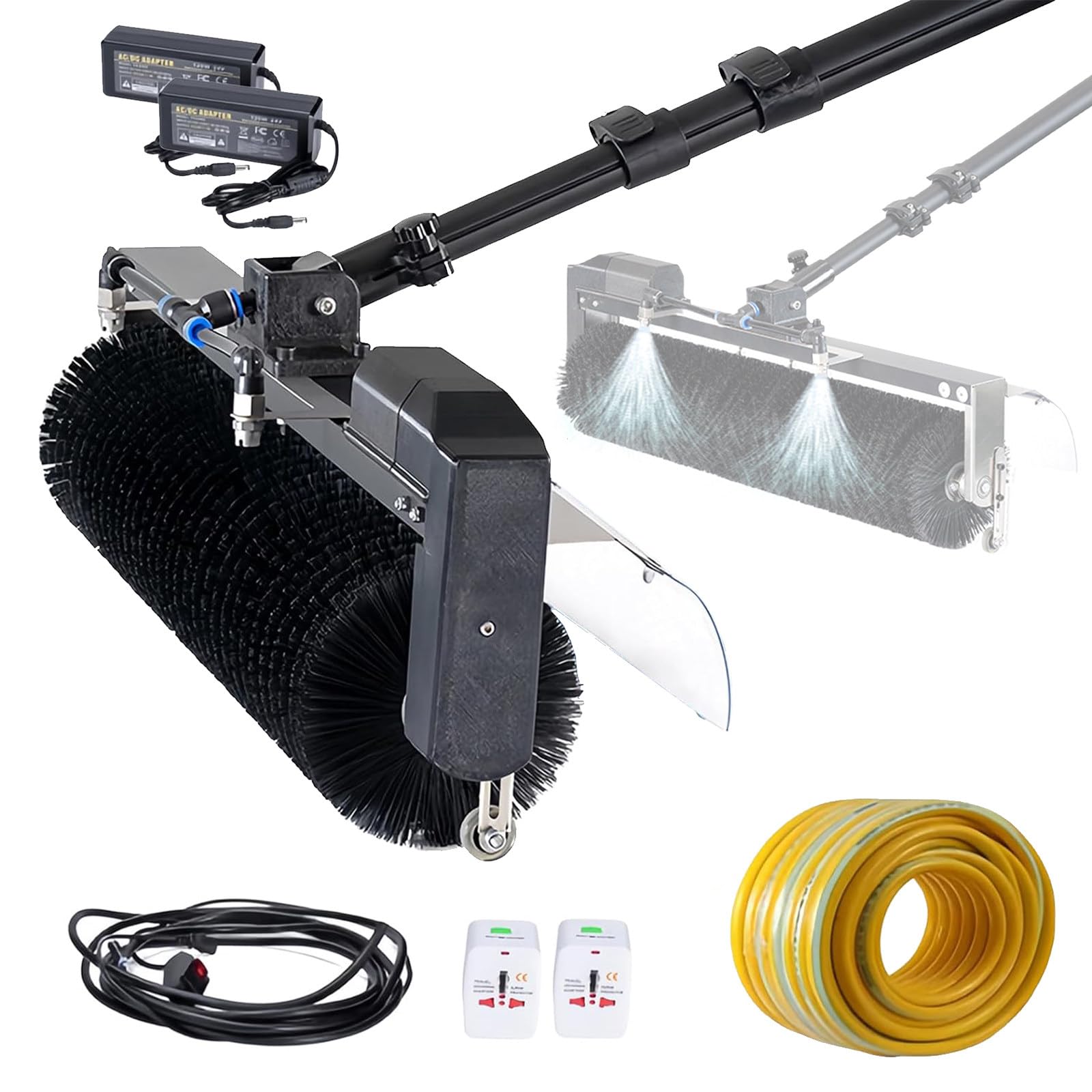 ASerZenith Telescopic Solar Panel Cleaning Brush Kit - Water Fed, 3.5M/5.5M/7.5M Poles, 60Cm Wide, 150-300 Rpm For Efficient Solar Panel Maintenance For Home & Commercial Use,5.5M/18Ft