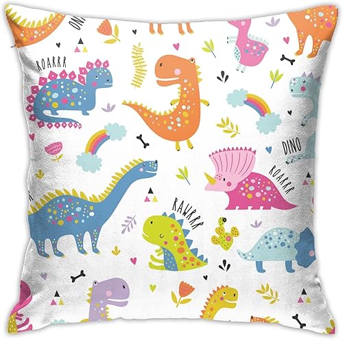 VARUN Fundas de almohada de dinosaurio colorido animal dinosaurio dibujo infantil lindo diseño cuadrado fundas de almohada para decoración del