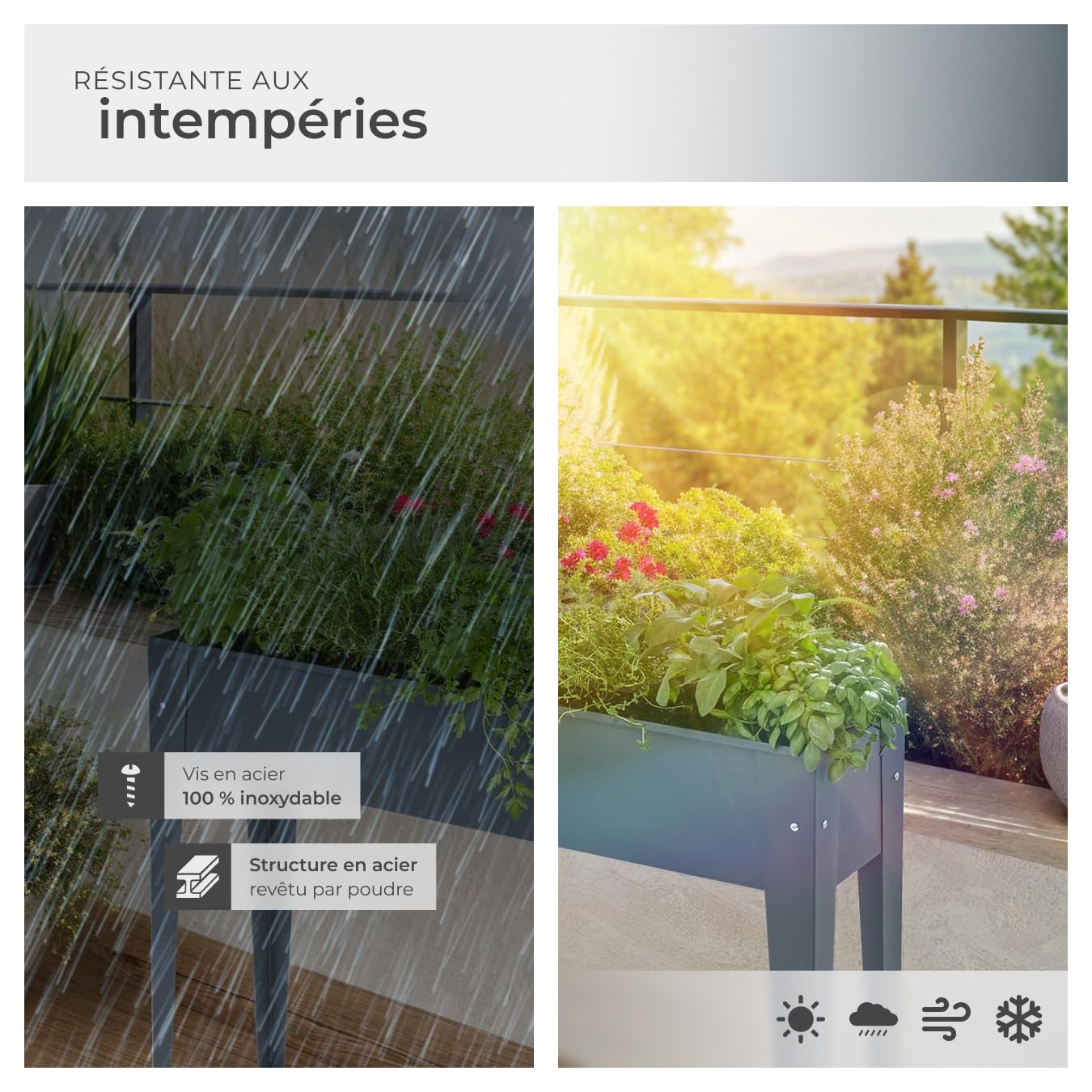tectake® Potager de Jardin surélevé sur Pied 98,5x26x82,5cm, Lit de Jardin surélevé en Acier laqué, Bac à Fleurs rectangulaire Bac à semis Jardiniere sur Pieds idéal pour Amenagement Serre de Jardin
