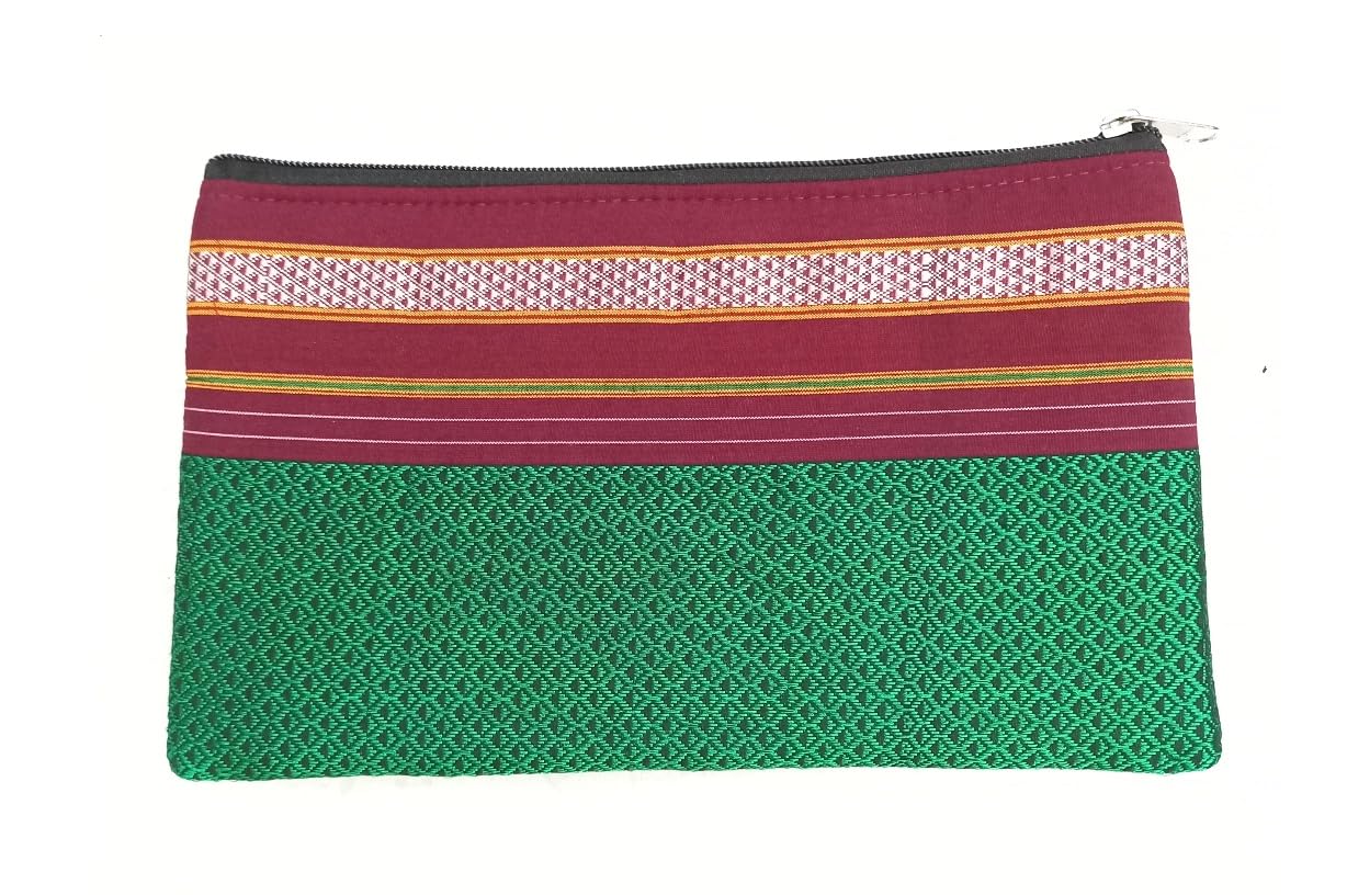 srishopify handicraftsWomen's Zip Wallet | Made with Cotton Blend Material | Carefully Handcrafted | Spacious Storage| Slim and Easy to Carry | Kitty Party Return Gifts New Green
