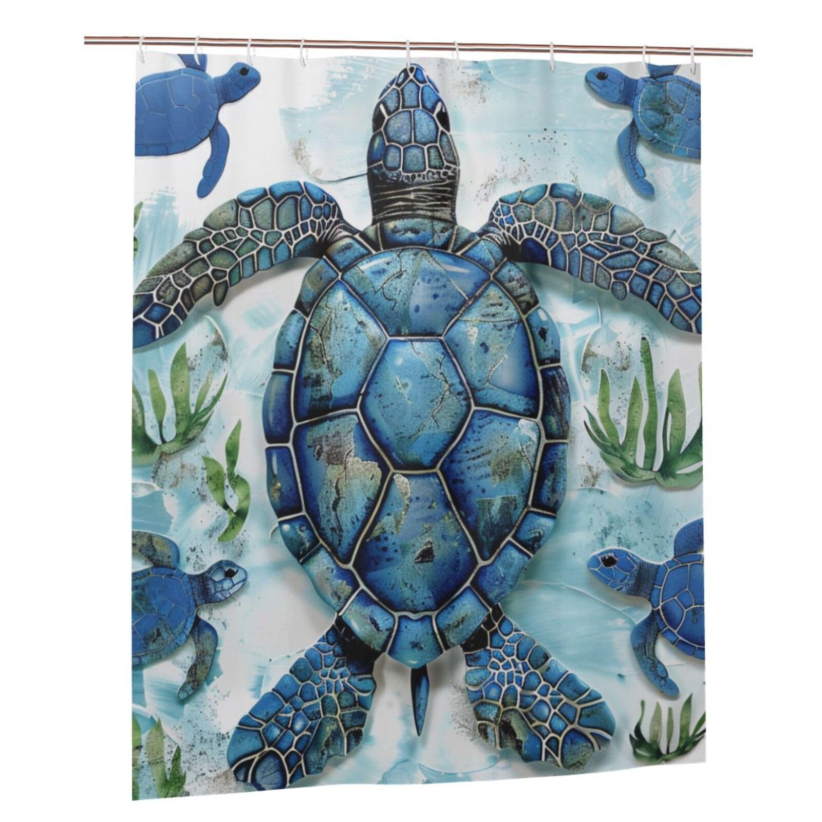 BWWHCCTI Sea Turtle-Blue Printed Shower Curtain With 12 Plastic Hooks Opaque Quick Drying Waterproof Shower Curtains Sets For Bathroom 152x183 Cm
