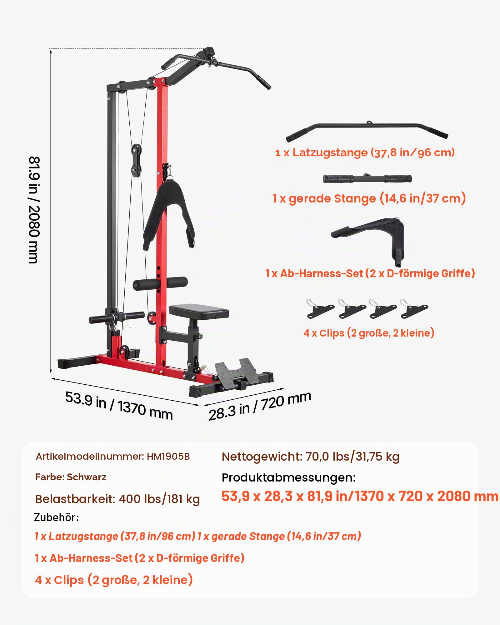 VEVOR Abwärtsziehmaschine, 3-in-1-Kabelmaschine, Kabelmaschine, Heimfitnessstudio mit verstellbarem Sitz mit 3 Stufen, 4-stufiger Verstellbarer Schaumstoffrolle, 400 kg Tragkraft