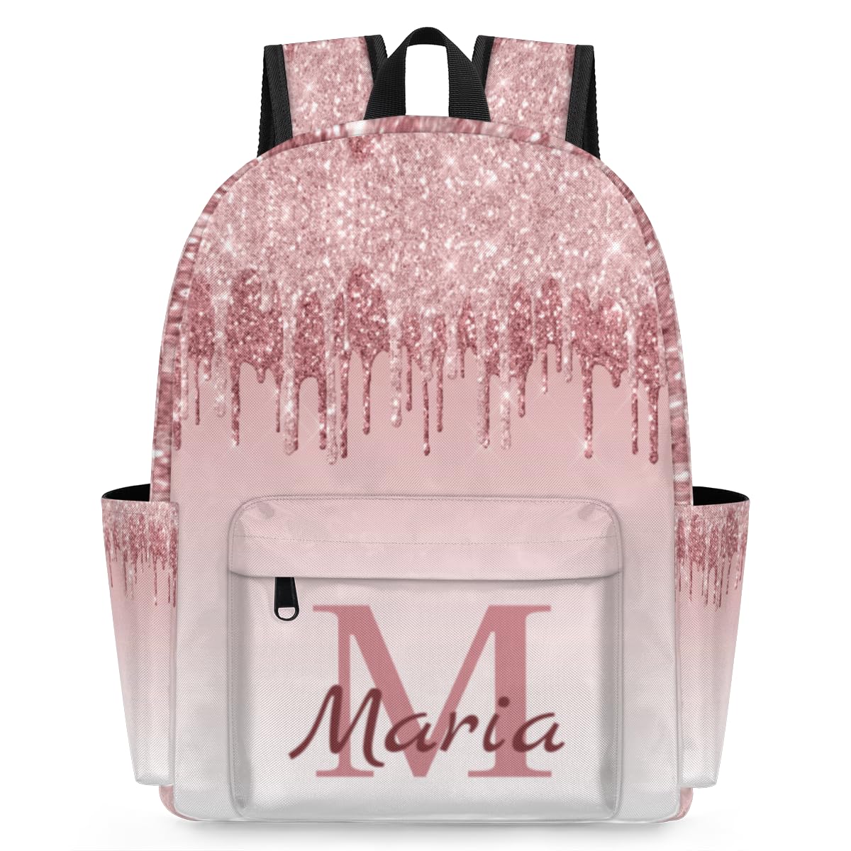 OMFUNS Pink Shiny Glitter Customized Kids Backpack for Boys Girls Personalized Preschool Toddler Backpack Kindergarten Nursery Bookbag Travel Children