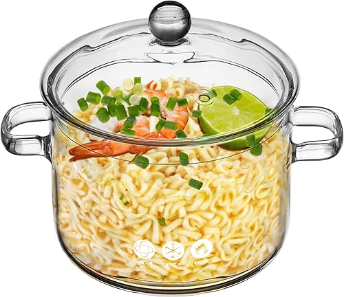 Miniatura 8 de YARNOW Ollas de vidrio para cocinar en la estufa, olla a fuego lento resistente al calor de 1.9L/67 oz con tapa y asas, ideal para cocinar sopas,