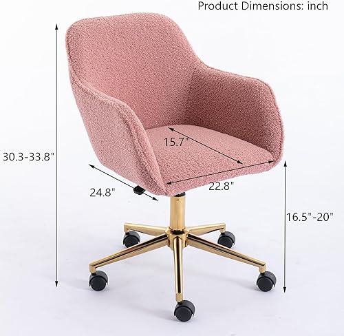 Miniatura 2 de Goujxcy Silla de oficina en casa, silla de escritorio peluda tapizada y esponjosa, silla de trabajo moderna, silla giratoria ajustable