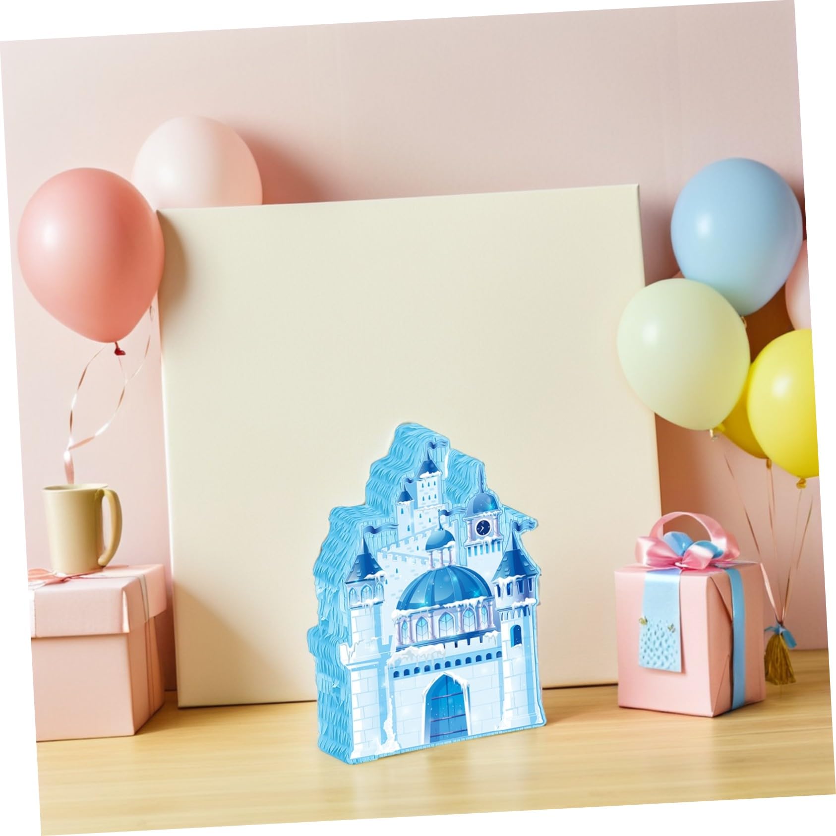 ibasenice Geburtstagsartikel für Mädchen Schloss Piñata aus Papier mit Stab und Augenmaske als Vielseitiger Süßigkeitenhalter für Prinzessinnen Party mit Traumhaftem Schlossdesign