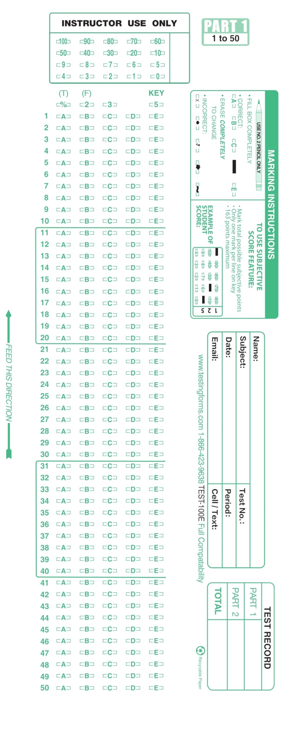 TEST-100E 882 E Compatible Testing Forms (50 Sheet Pack)