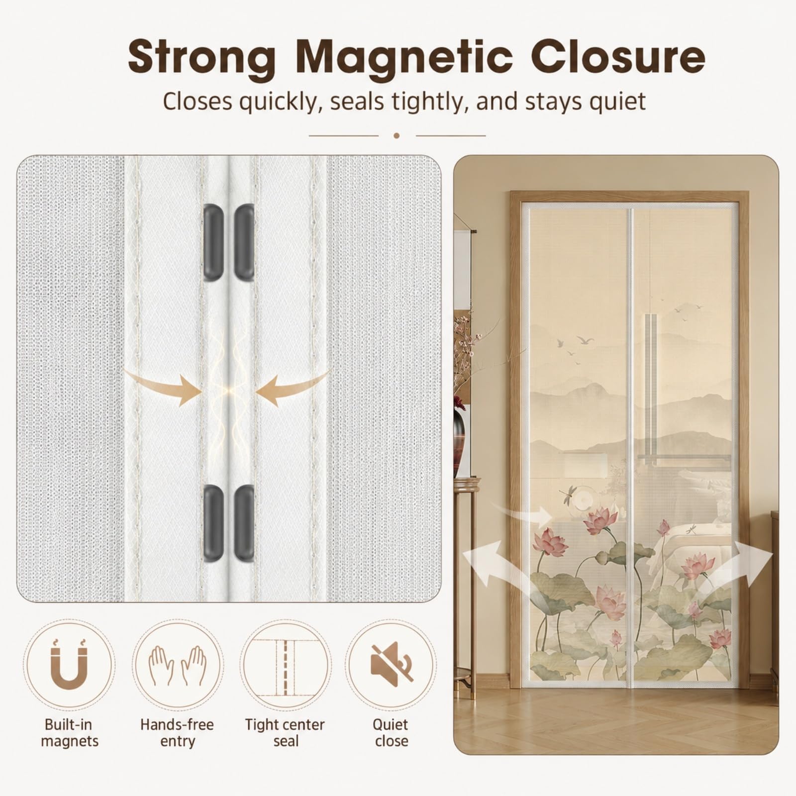 Hiseng Mosquitera Puerta Magnética, Malla de Tejido Fino, Mosquitera para Puerta con Imanes Potentes, Instalación Sin Taladro, Malla Transpirable y Antidesgarro (Estilo de jardín B,100x210cm)