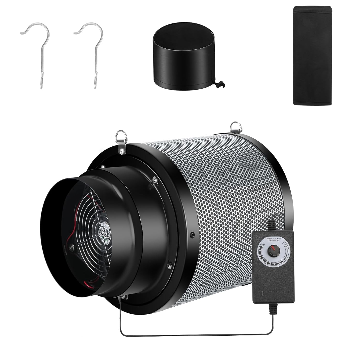 MELONFARM 6 inch Air Carbon Filter Smelliness Control with Australia Virgin Charcoal Built-in 14cm Fan Low Nois and