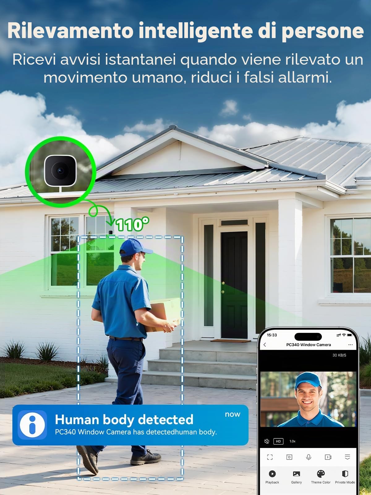 Outinput 3MP 2K Telecamera per Finestra, Telecamera di Sorveglianza 2.4G&5GHz con Supporto a Angolo di Visuale Regolabile, Visione Notturna a Colori con AI, Rilevamento e Movimento, Anti-Riflesso