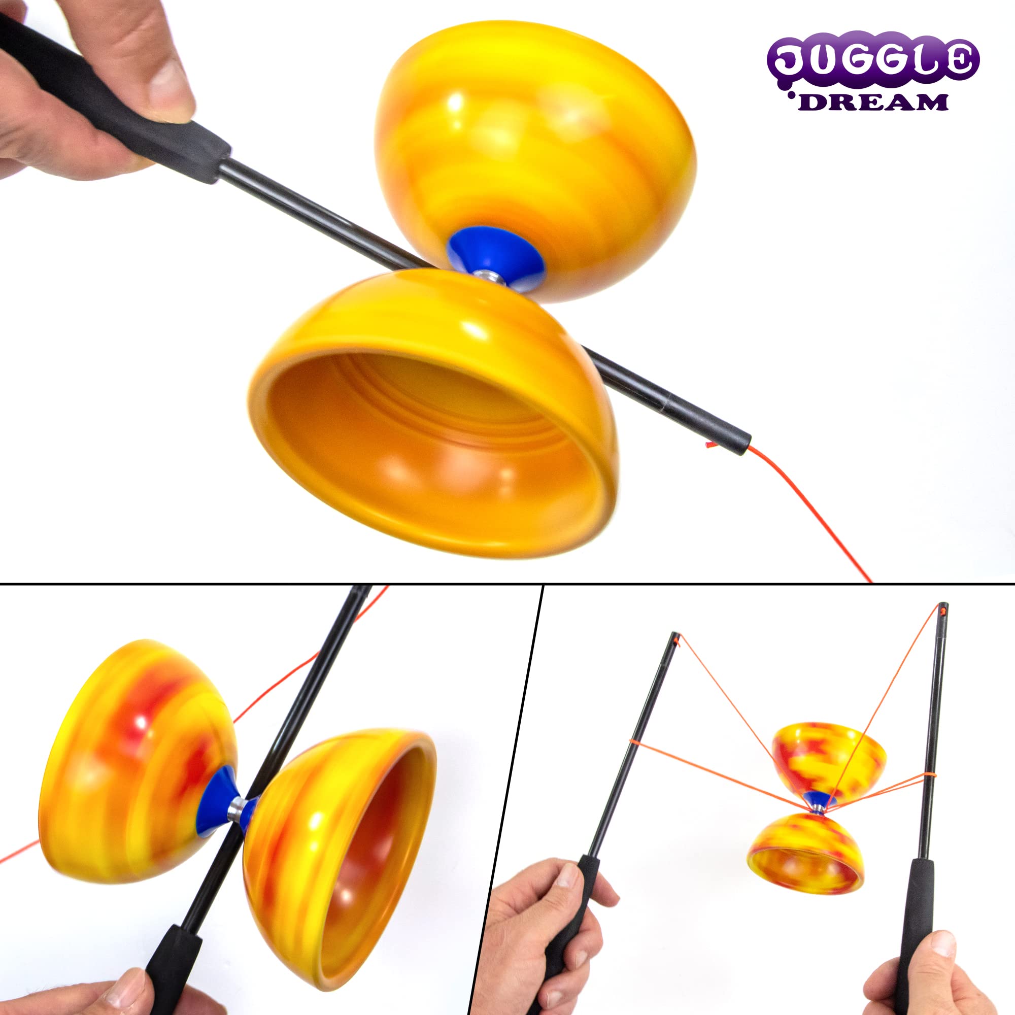 Diabolo Jester Juggle Dream – Axe Fixe Pro, Baguettes Bois Incluses, Vidéo Tuto En Ligne Pour Débuter !