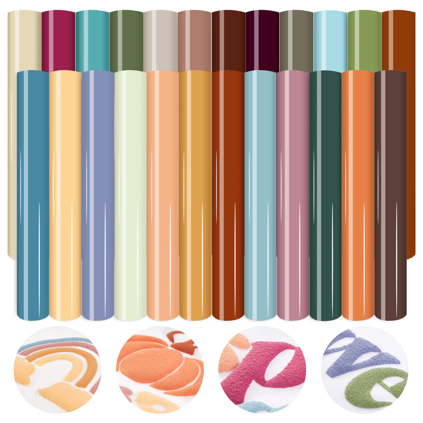 HTVSTD Puff Boho Heat Transfer Vinyl -24 Sheets 12 * 10inches Puff HTV Dark Boho Iron on Vinyl for T-Shirts Compatible with Cricut/Silhoutte Cameo