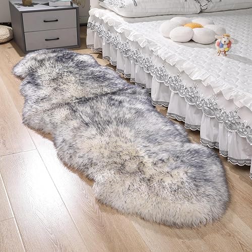 Alfombras suaves de piel de oveja auténtica y esponjosa, alfombras irregulares de piel de lana de felpa para dormitorio, sala de estar, decoración