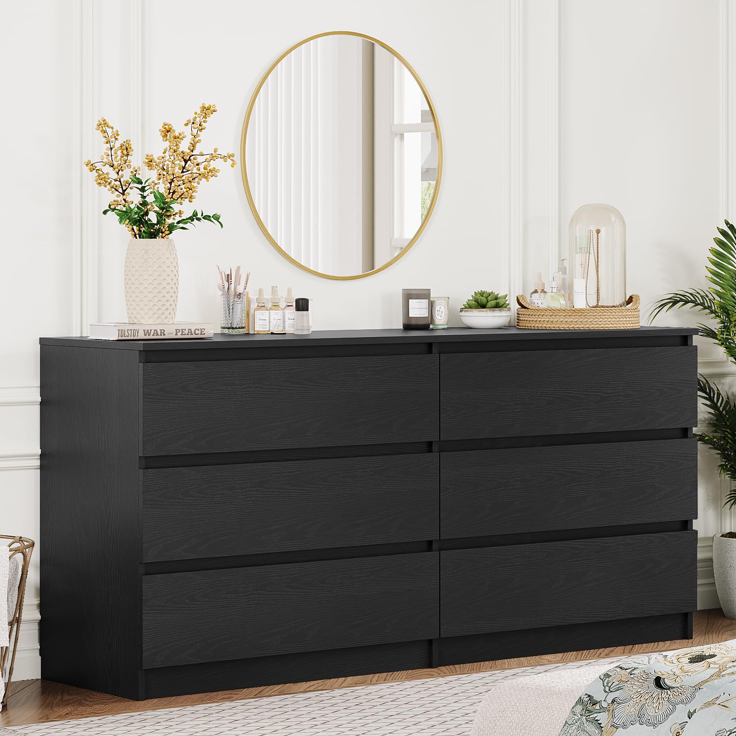 Amazon.com: Angel Sar 59'' Black Dresser for Bedroom, Modern 6 Drawer Wood  Dresser with Handle-Free Design & Thick Panel, Minimalist Storage Cabinet  for Clothes, Entryway Use : Home & Kitchen