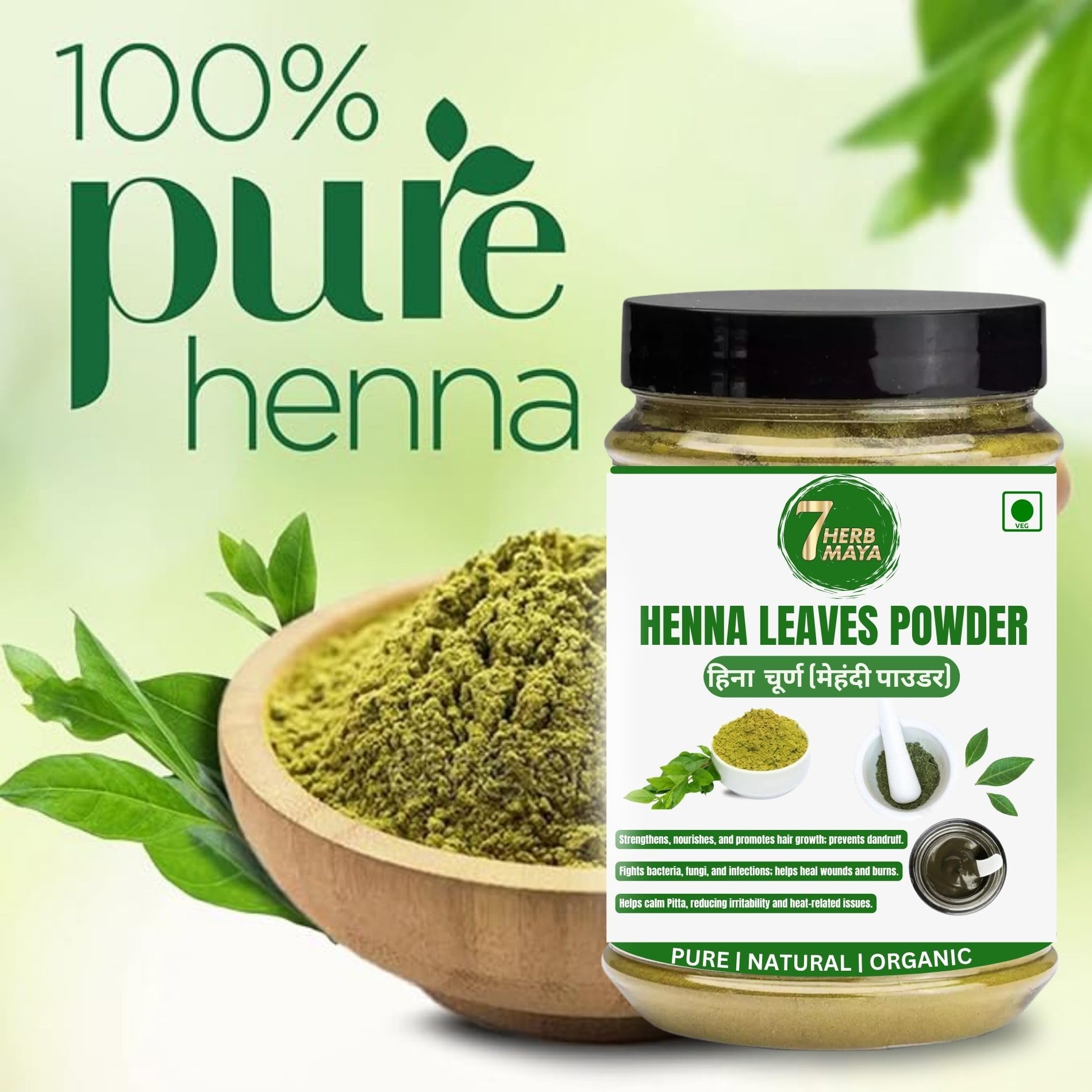 7HerbMaya Herbal Henna Powder for Hair Color | No Added Color & Preservatives | Marudhani Podi/Mardhani Podi/Mehandi 1KG (1) 4