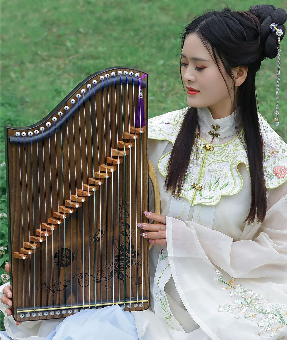 BASICM 21 Saiten Tragbarer Mini Gu Zheng, Guzheng Fingertrainer Mit Zubehör Und Griff, Geeignet Für Anfänger, Kinder, Erwachsene(Color:Und)
