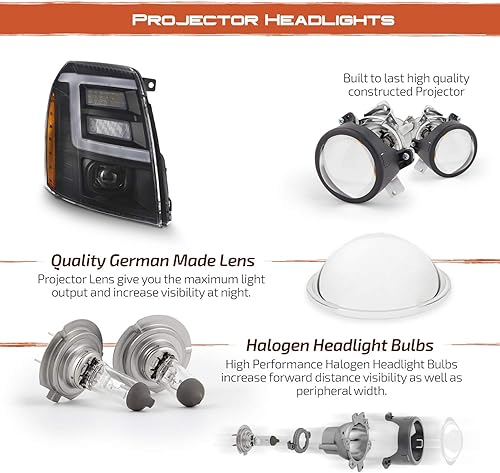 Miniatura 5 de AKKON - Para Cadillac Escalade Xenon/HID 2007-2014 Tipo de modelo Carcasa negra LED Diurna Correr Tubo Proyector Faro