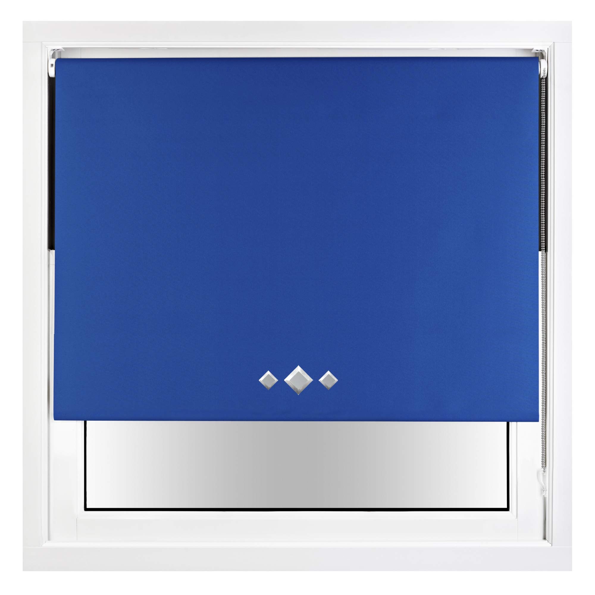 FURNISHED Blackout Roller Blind with Triple Diamond Eyelets & Metal Fittings Trimmable - Blue, 150W x 210H cm