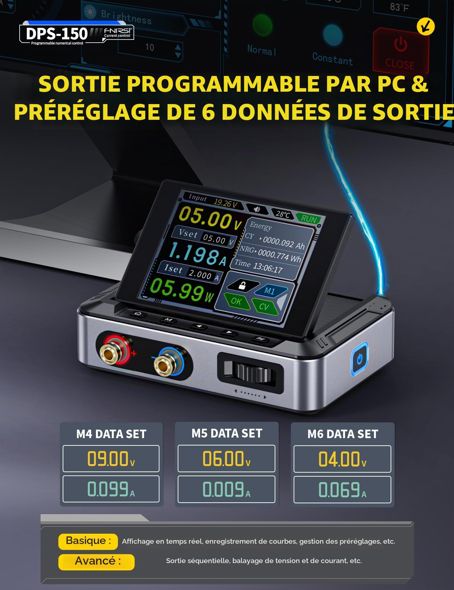 FNIRSI DPS-150 Alimentation CC Variable, 0-30 V 0-5 A, Alimentation CC CNC réglable avec écran IPS à 4 Chiffres, ondulation de Puissance <20 mV, entrée PD/QC/DC, Alimentation à découpage régulée