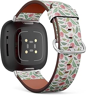 CJBROES Replacement Leather Watch Band, Compatible with Fitbit Versa 3 and Fitbit Sense of Wristband Bracelet Accessory - Floral
