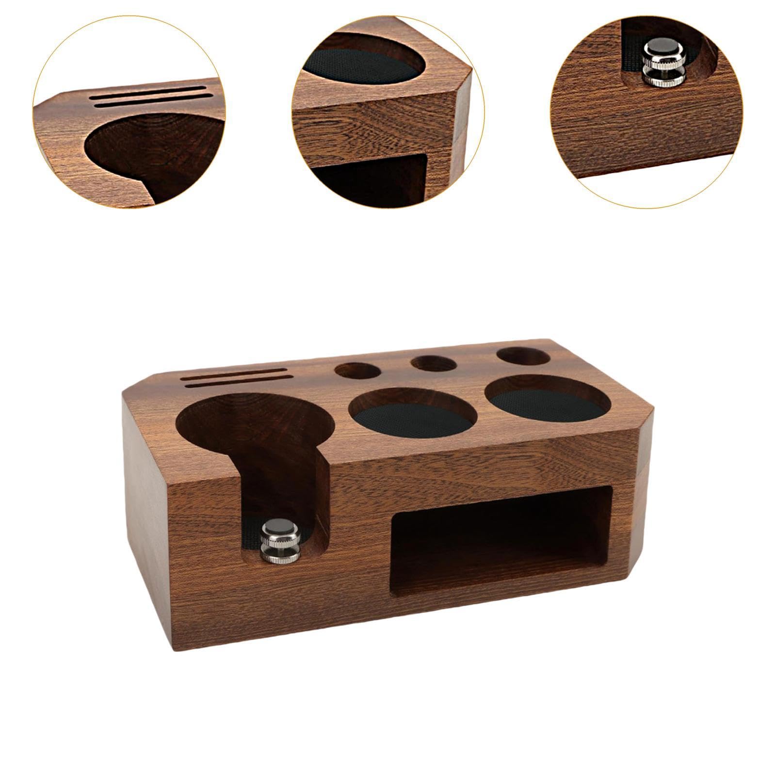 Espresso Tamperhalter, Filterhalter, Halter für Kaffeezubehör, Dicker Holzsockel mit Rutschfester Matte, Multifunktional, Geeignet für Kaffeebars, passend für 58mm