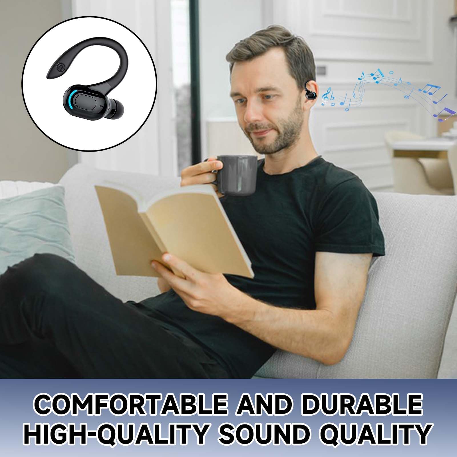 Auricolare Bluetooth Mono V5.2 Cuffie Vivavoce con Microfono Design 360° sopra l'Orecchio Pinganello Bluetooth Mobile Compatibile con Phone, Android e PC