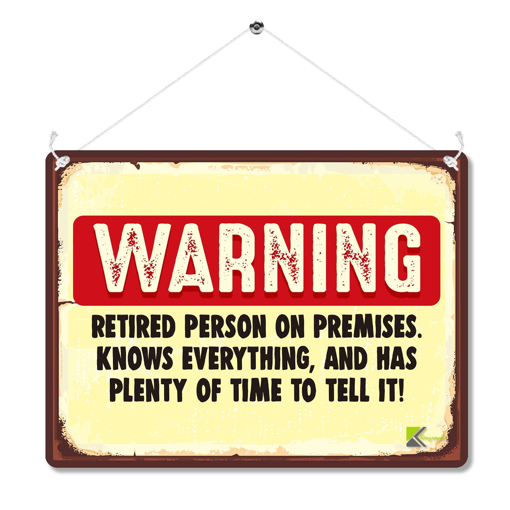 Kruzroyal Funny Retirement Metal Wall Sign, Warning Retired Person Plaque Gift, Humorous Retro Vintage Tin Decor for Home Shed or Man Cave, 20x15cm MP140