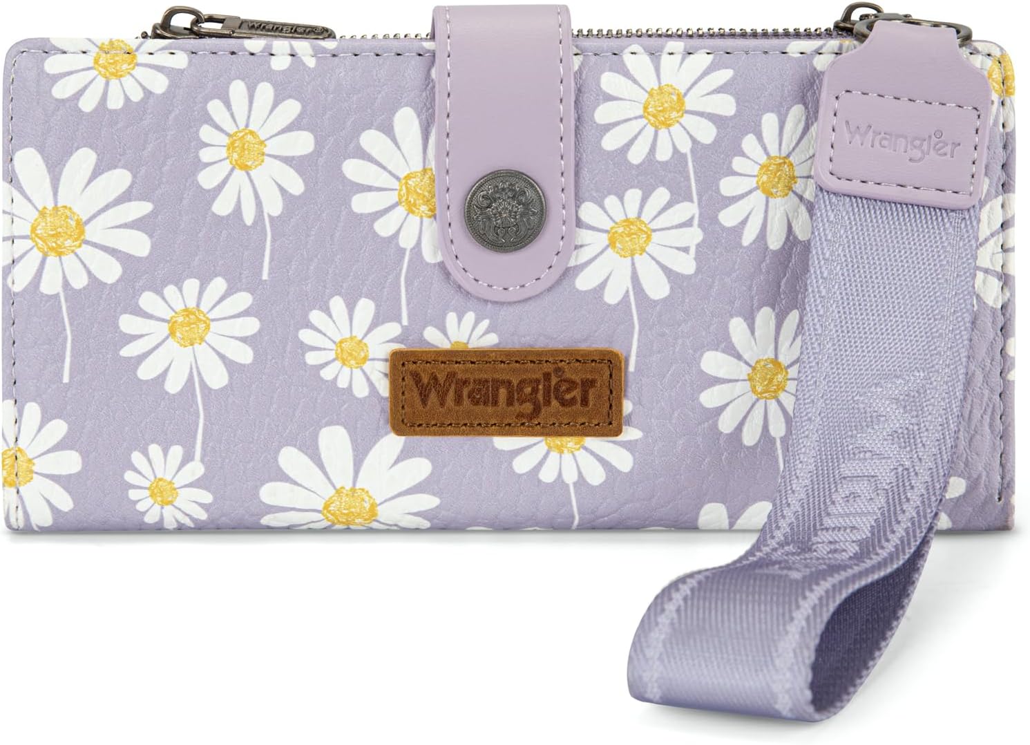 Montana West X Wrangler Wristlet Wallet Purple Daisy Floral Wallet, Card Cases & Money Organizers Large Capacity Bifold Wallets Ladies Female Travel Clutch Wallets with ID Window