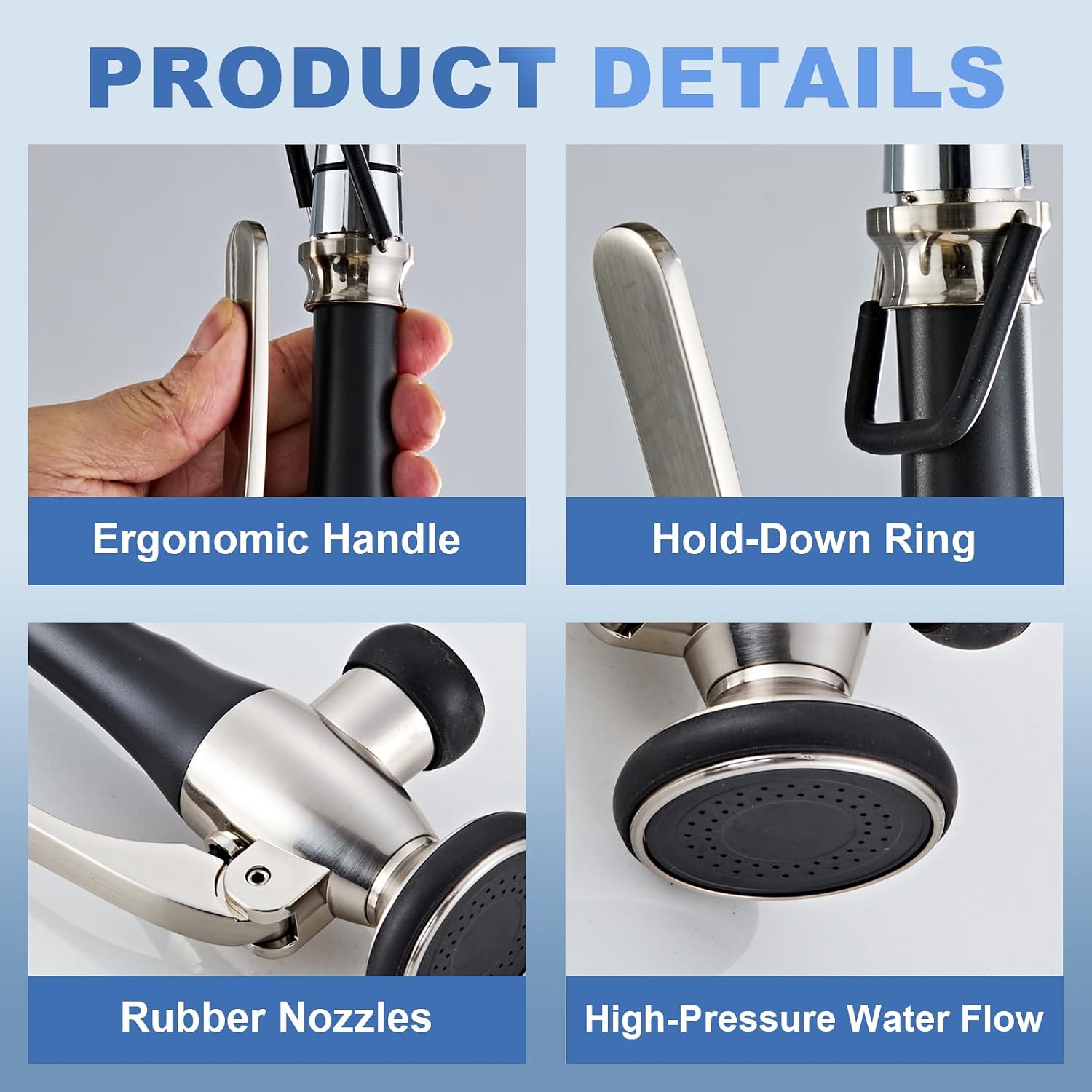 Kitchen Faucet Replacement Head, Spray Head with Stream & Spray Functions, High-Pressure Anti-Clog Nozzle, Easy Install, Fits Most Kitchen Faucets, Brushed Nickel