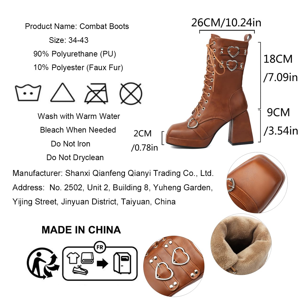 Gótico Botas Militares con Tacón Ancho para Mujer Plataforma Punk Botines Botas con Cordones Punta Cuadrada