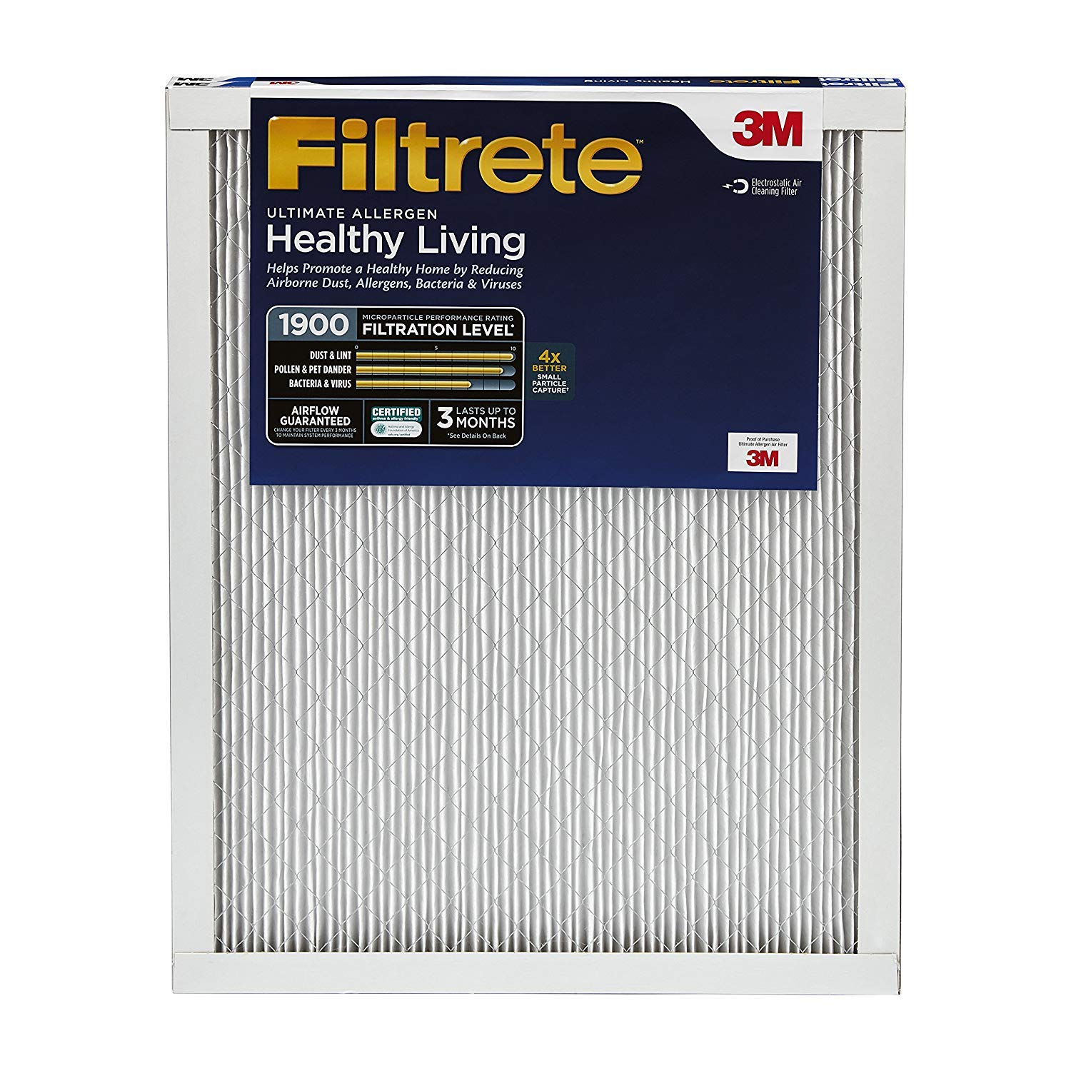 Filtrete 12x12x1 AC Furnace Air Filter, MERV 13, MPR 1900, Premium Allergen, Bacteria & Virus Filter, 3-Month Pleated 1-Inch Electrostatic Air Cleaning Filter, 2-Pack (Actual Size 11.81x11.81x0.78 in)