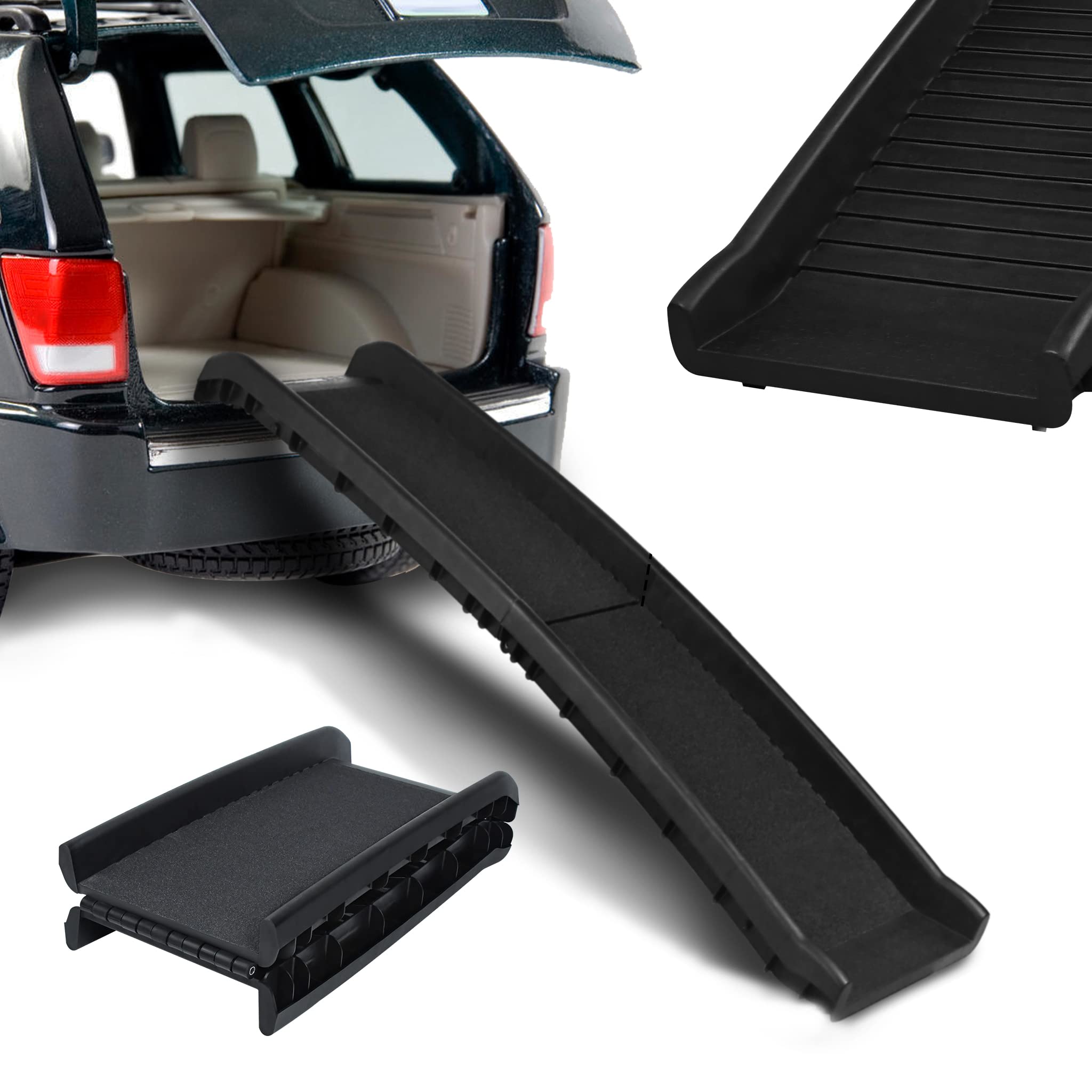 NAIZY Rampa Plegable para Perros - Longitud 156 cm - Alfombrilla Antideslizante - Negro