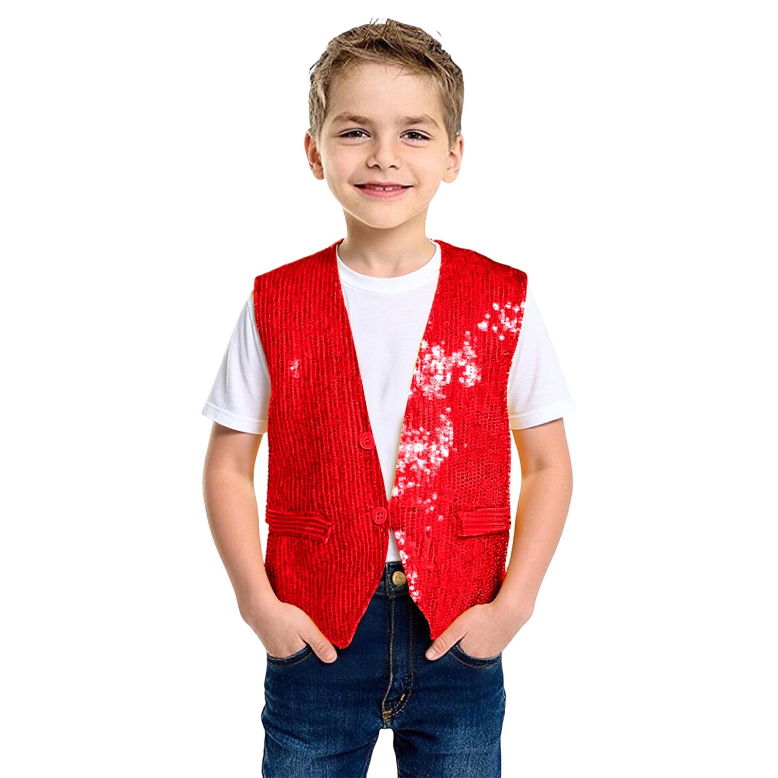 Unisex Sequin Vest Waistcoat Dance Party Show Costume Boys Girls UK Jacket Top Kids Shiny Sequin Dance Vest Jazz Hip Hop Ballet Dance Performance Costume for Party Fancy Dress Up Hip Hop Jazz โ image 1