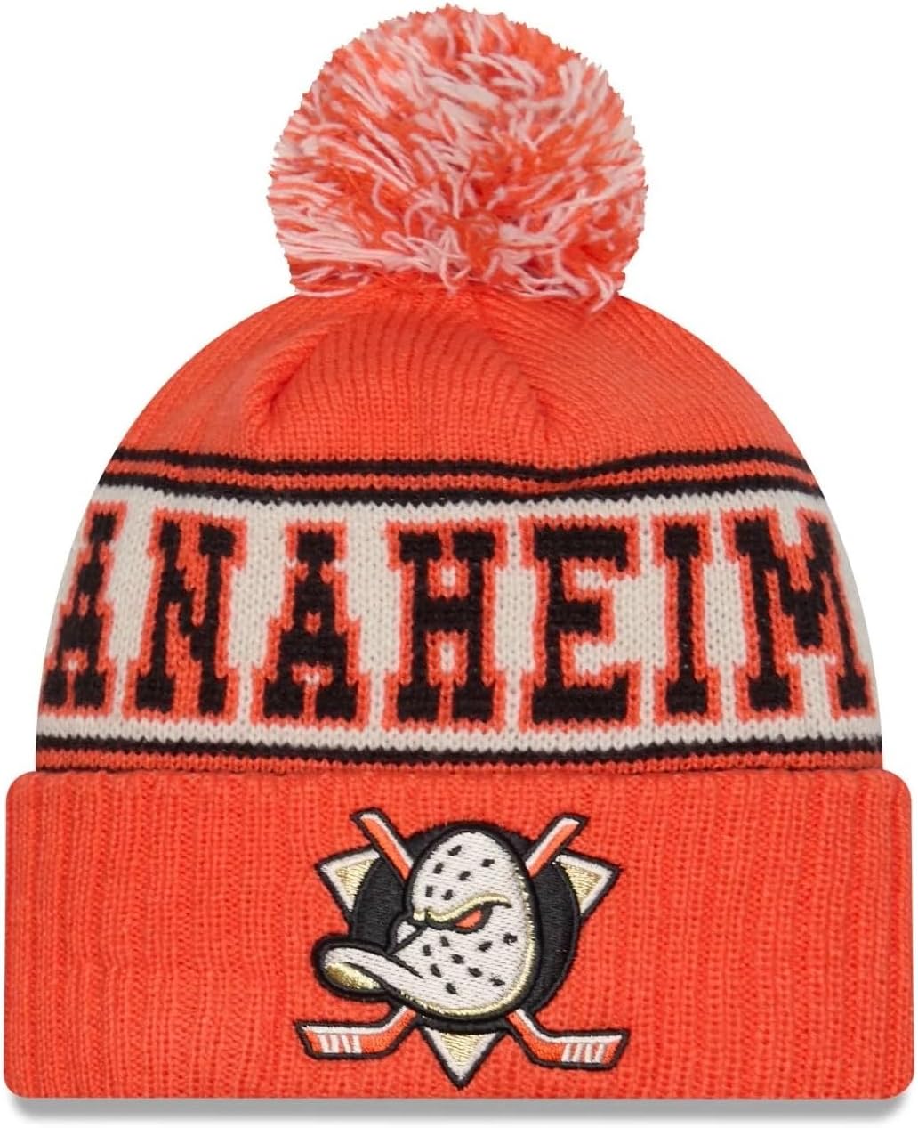 New Era NHL Unisex-Adult Primary Logo Retro Pom Cuffed Knit Fleece Lined Cold Weather Beanie Hat