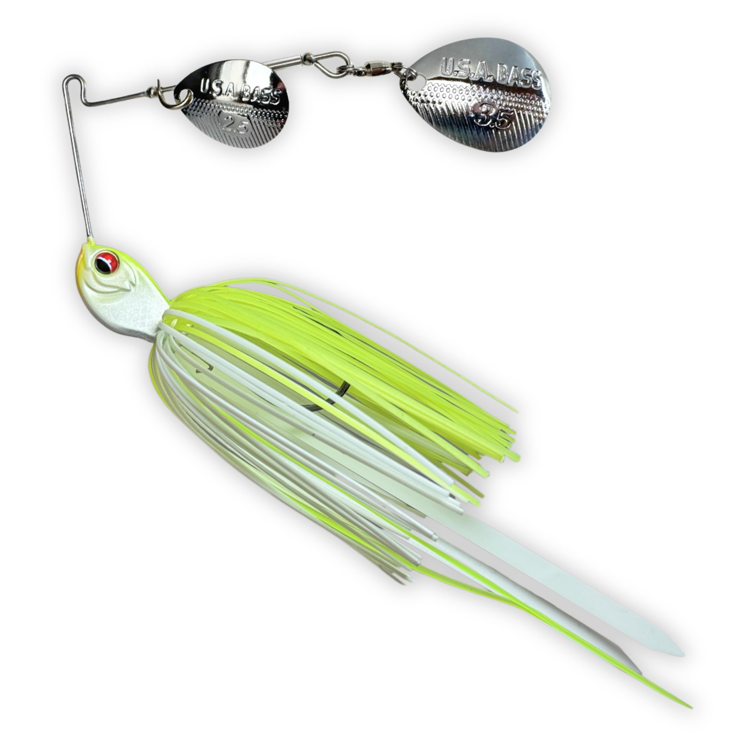 USA BASS Tackle Apache Attack Spinnerbait Type II Largemouth Smallmouth Spotted Bass Premium Fishing Bait Handtied Skirt Custom Blades Heavy Duty Hook