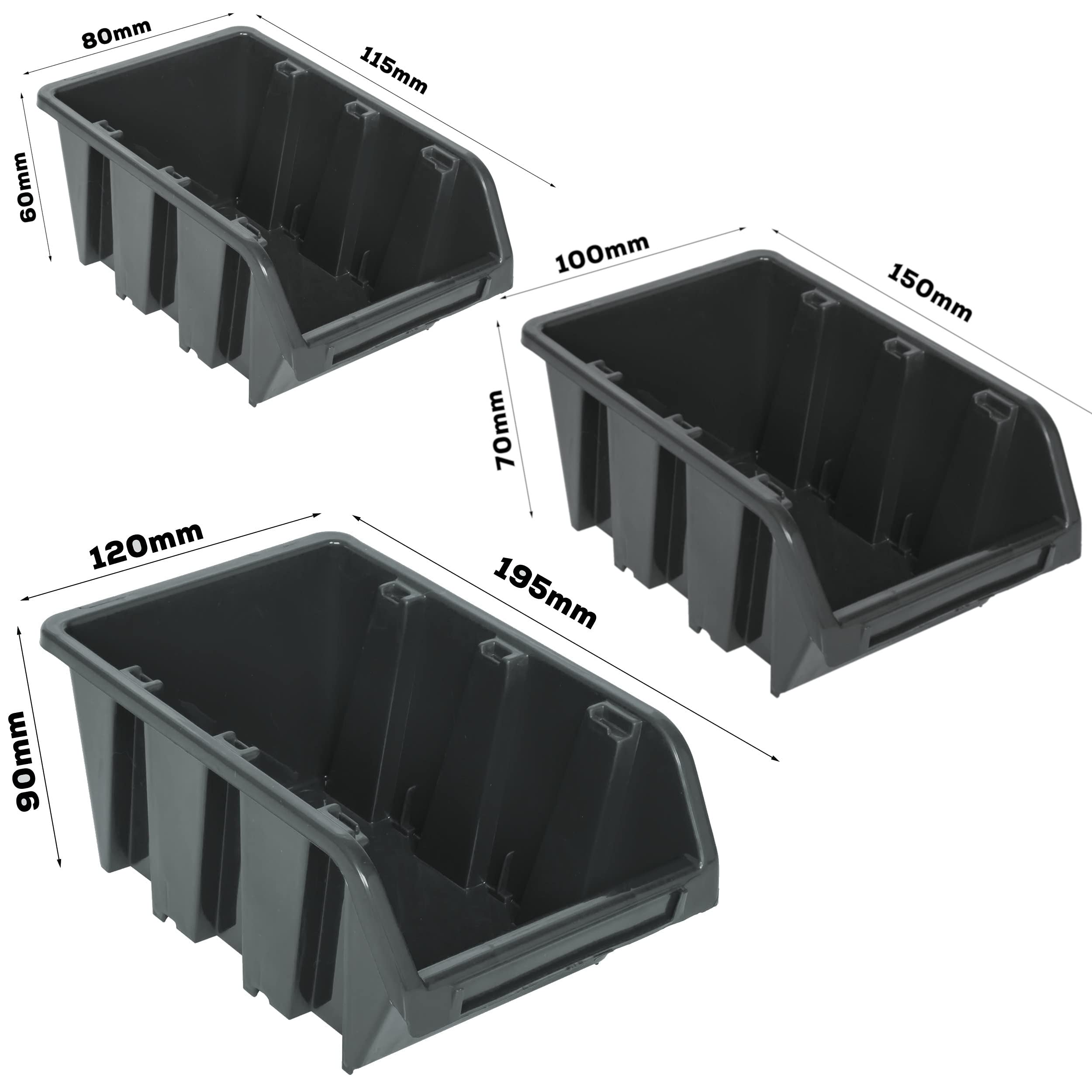 botle 91 scatole impilabili da parete per attrezzi, 1158 x 780 mm, in plastica, per garage, contenitori impilabili per scaffali da magazzino, scatole impilabili officina, parete officina