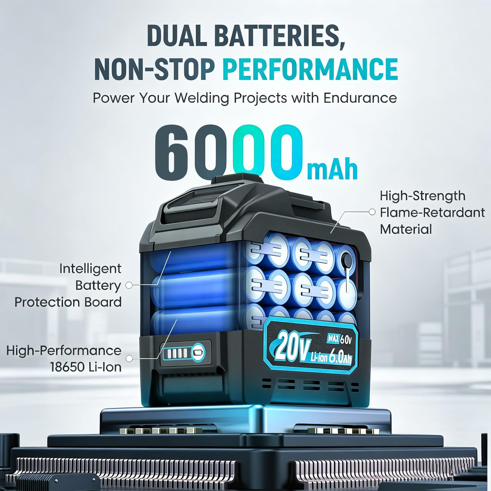 Saldatrice a Batteria MMA 160A‌, Alimentata a Batteria con ‌2 Batterie da 6000mAh‌, Display LED, con Funzioni ‌Inizio Caldo, Forza Arco e Antiaderente Six-Battery