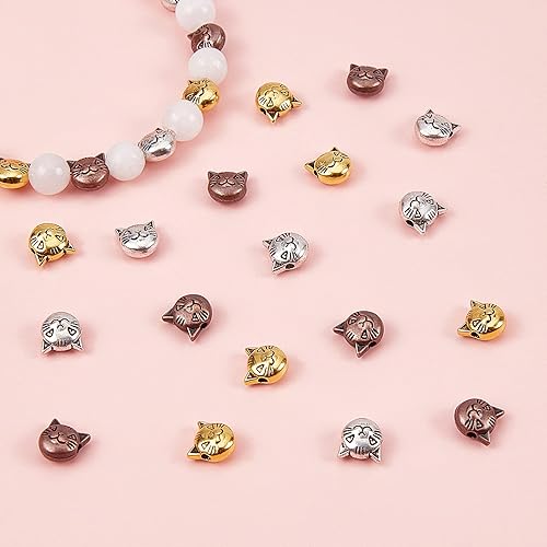 Miniatura 4 de PH PandaHall 120 cuentas espaciadoras para gatos de 3 colores, cuentas sueltas de gatito tibetano con cabeza de animal para pendientes, pulseras,