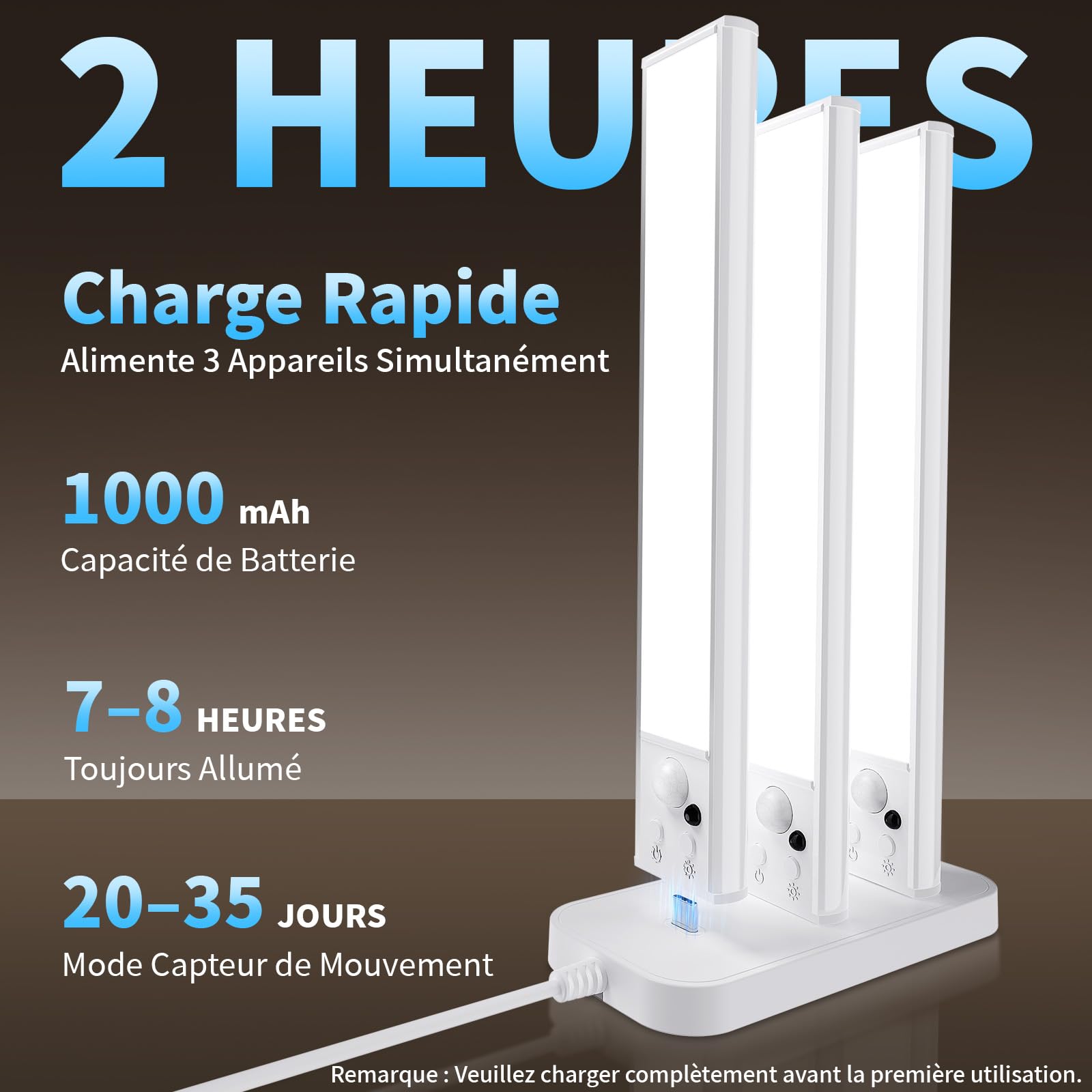 Lampe LED Rechargeable, 6pcs Réglette LED avec Station de Chargement, Lumière Détecteur de Mouvement Intérieur, Fonction Minuterie, Lampe Placard Adaptée Placard, Couloir