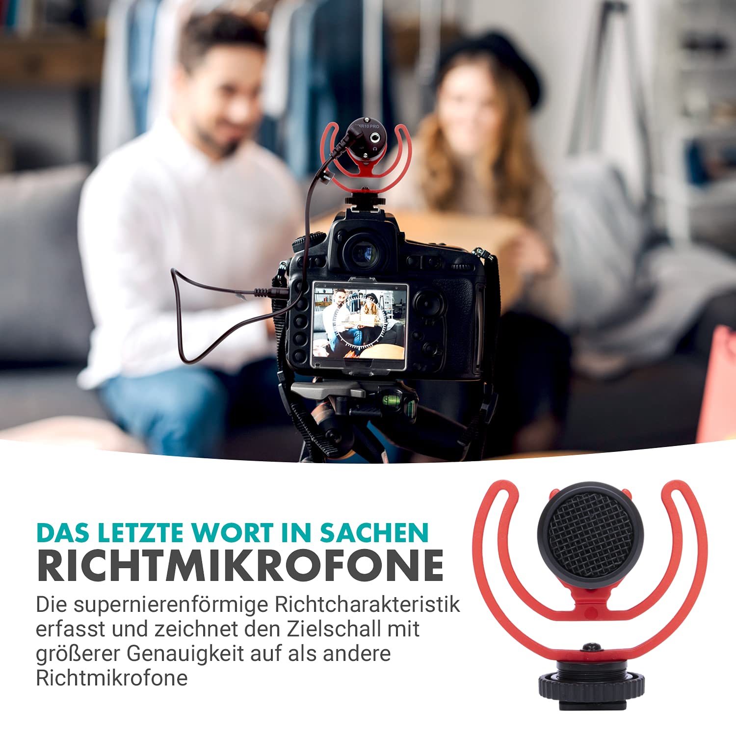 Movo VXR10-PRO Externes Videomikrofon für Kamera mit Rycote Lyre Stoßdämpfer - Kompaktes Richtrohrmikrofon und Zubehör, kompatibel mit Smartphones und DSLR-Kameras - batterieloses DSLR-Mikrofon