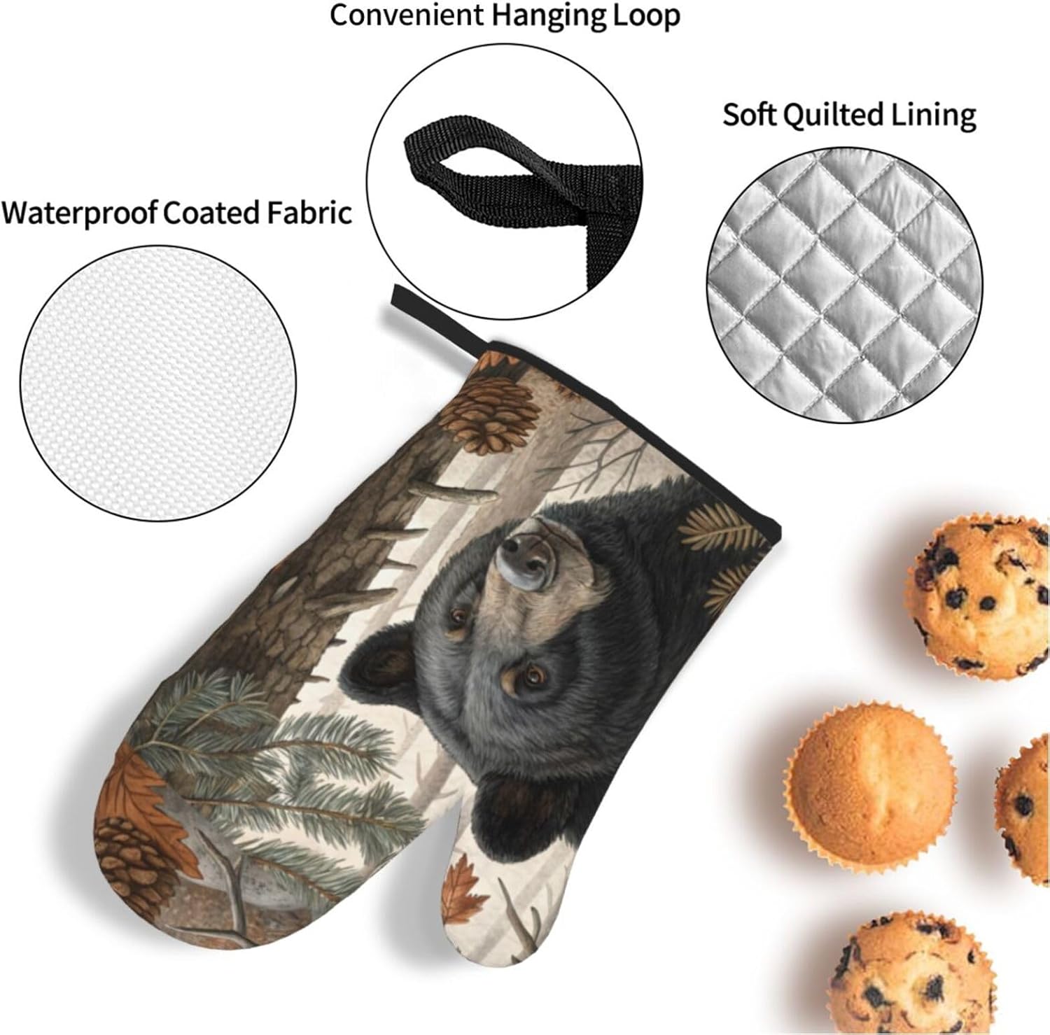 Bear Oven Mitts and Pot Holders Set of 4pcs Heat Resistant Non-Slip Oven Gloves Hot Pads for Kitchen Cooking Baking Grilling BBQ