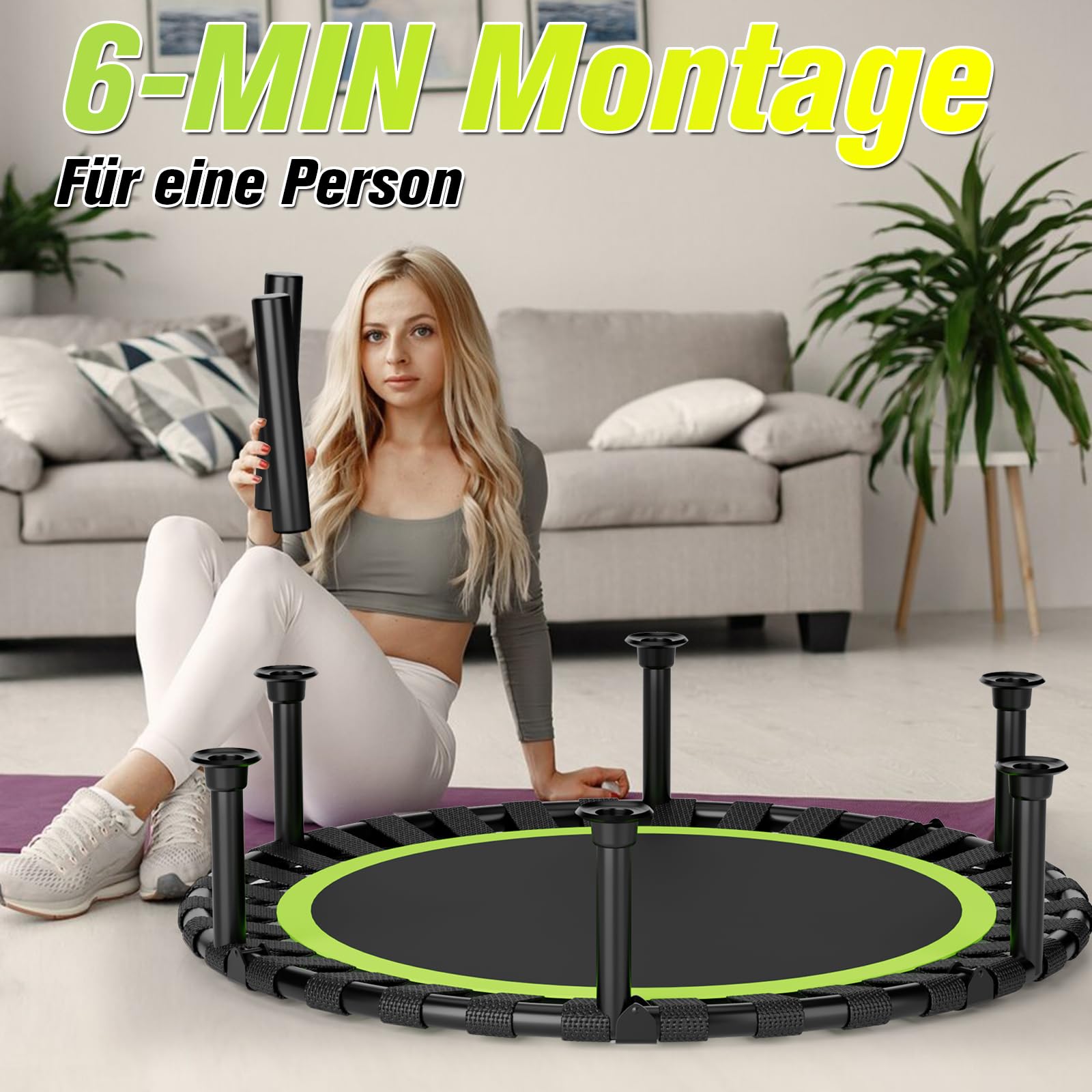ZCMHAXJ Faltbares Mini-Trampolin, 101,6 cm, Rebounder-Trampolin für Erwachsene und Kinder, 204 kg Kapazität mit/ohne U/T-Form, verstellbare Stange, Indoor-Fitness-Workout-Übungsgerät