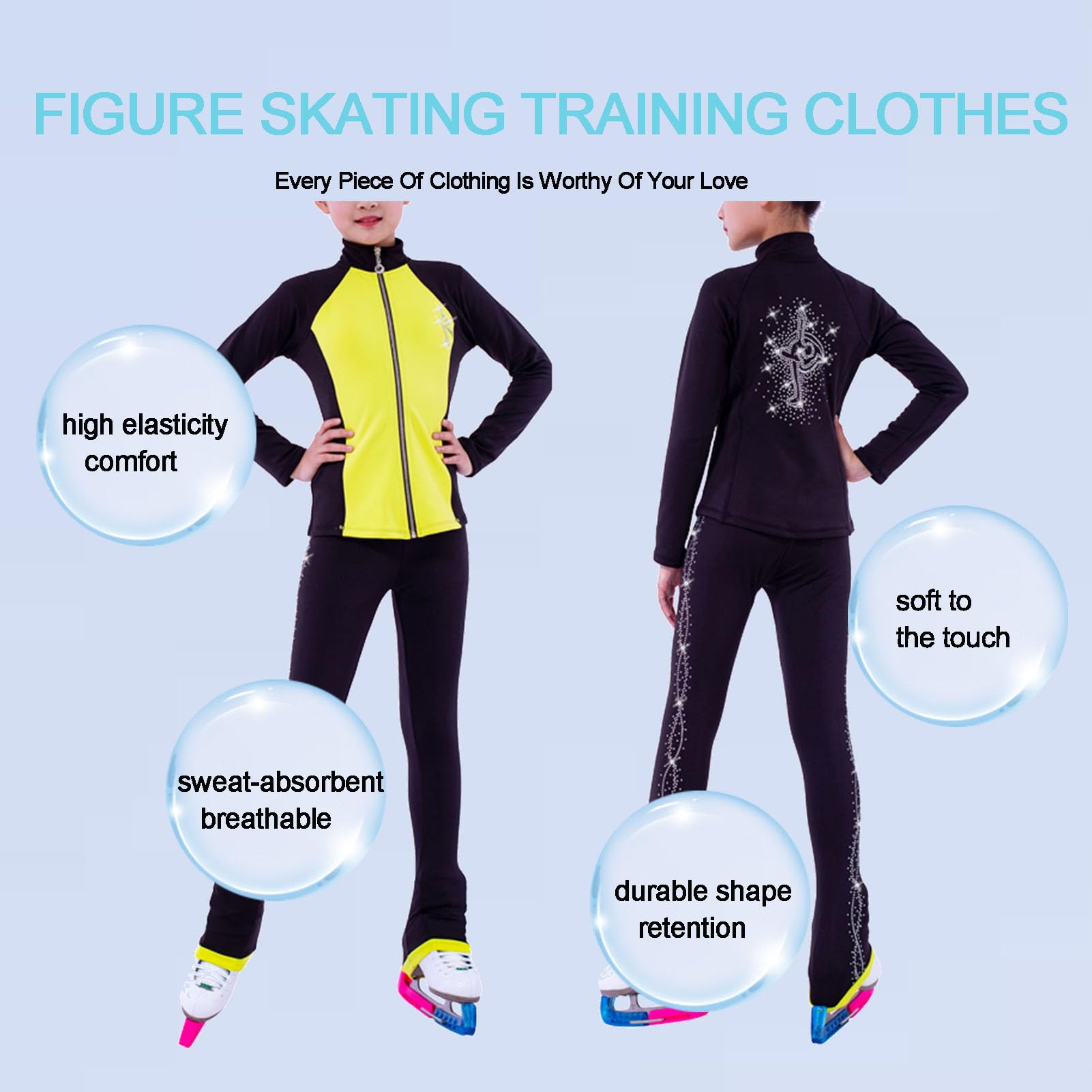 Tuta da Pattinaggio Artistico per Ragazze, Set Top E Pantaloni da Pattinaggio Artistico, Ragazze da Donna Tuta da Pattinaggio Artistico Pile Sottile Abbigliamento da Allenamento