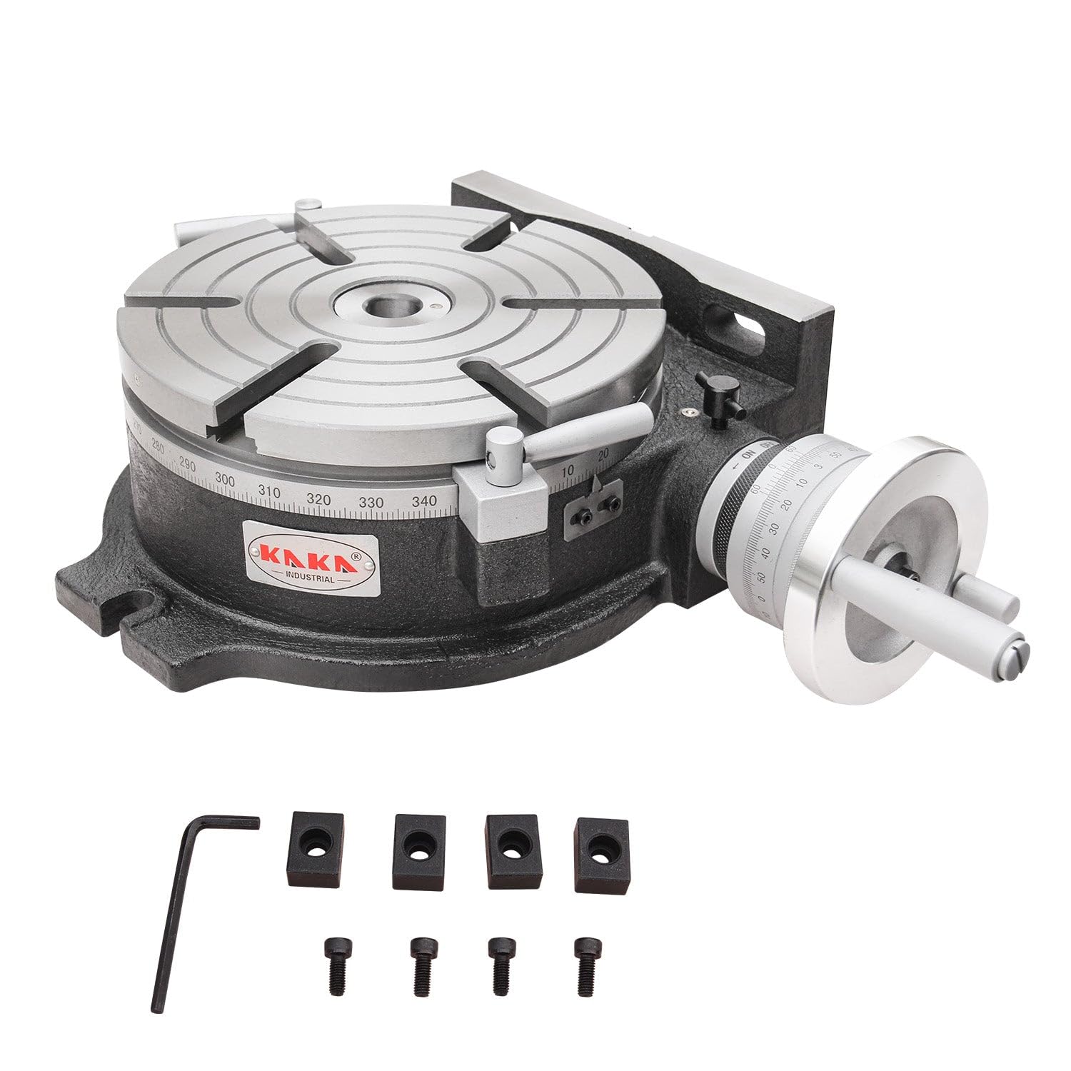 KAKA INDUSTRIAL HV-12, 12”Horizontal Vertical Rotary Table TSL Vertical & Horizontal MT4 Center Sleeve Rotary Table 6 slot Precision Milling Table 360 Degrees Precision Rotary Table