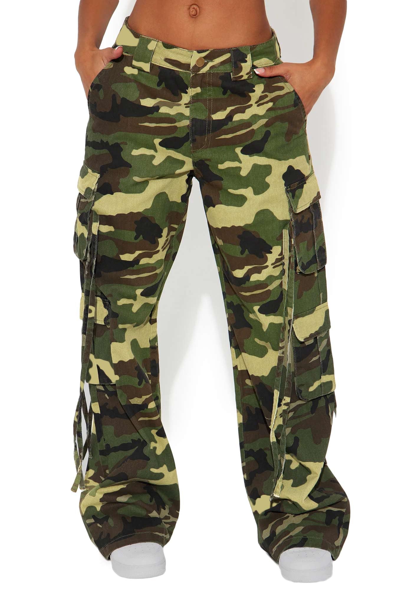 Women Y2k High Waisted Straight Leg Relaxed Fit Cargo Pants with 6 Pockets Streetwear Concert Dance Outfit: Green Camo X-Large
