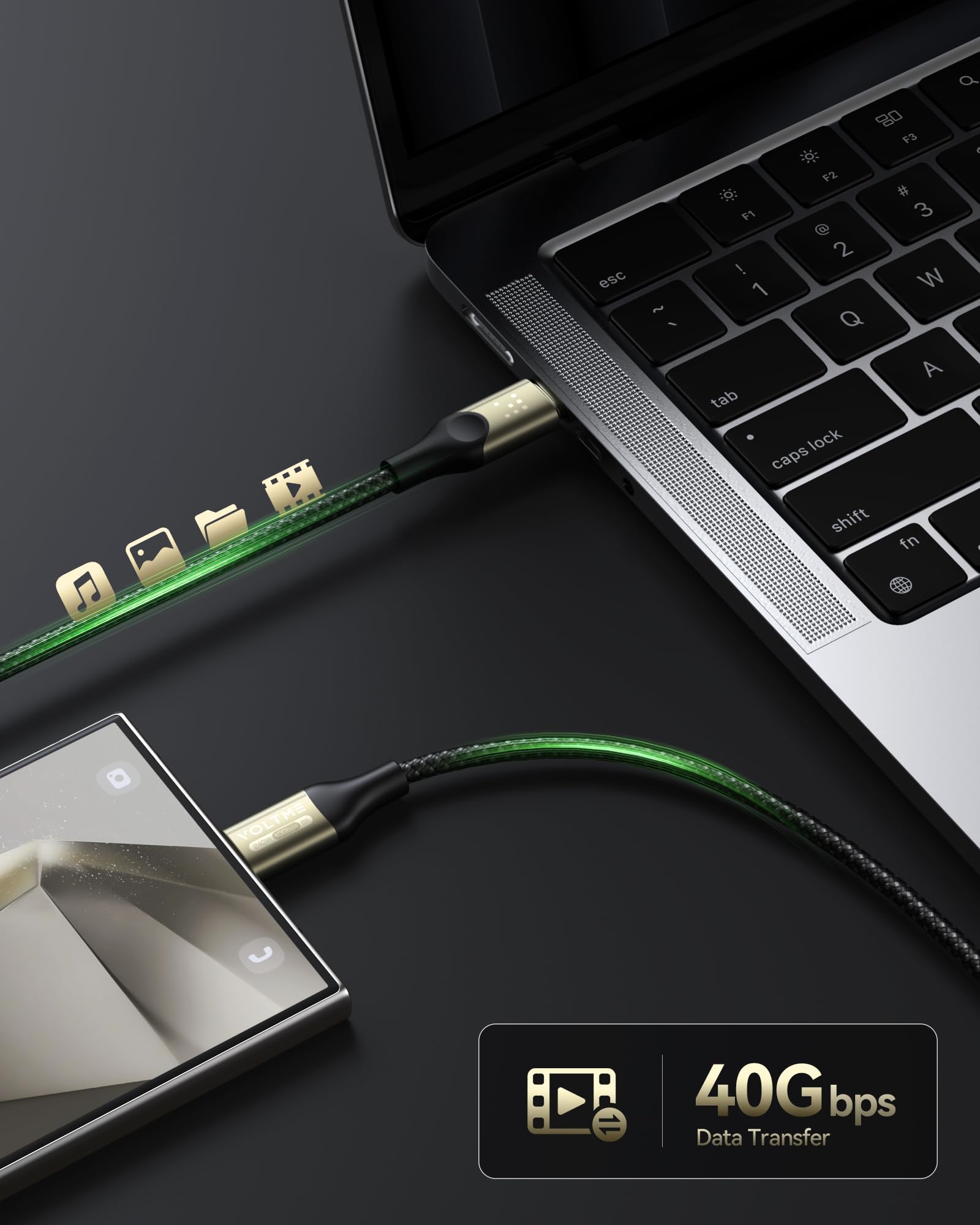 VOLTME Cavo USB-C Utron CTC 240W USB4.0 Type-C Cavo video USB 8K 60Hz 2,0 m/6,6 ft nylon intrecciato Nero, Cavo ricarica per iphone 15 Pro MacBook, Galaxy S24 Ultra, Pixel, Dell, HP, Steam Deck ecc.