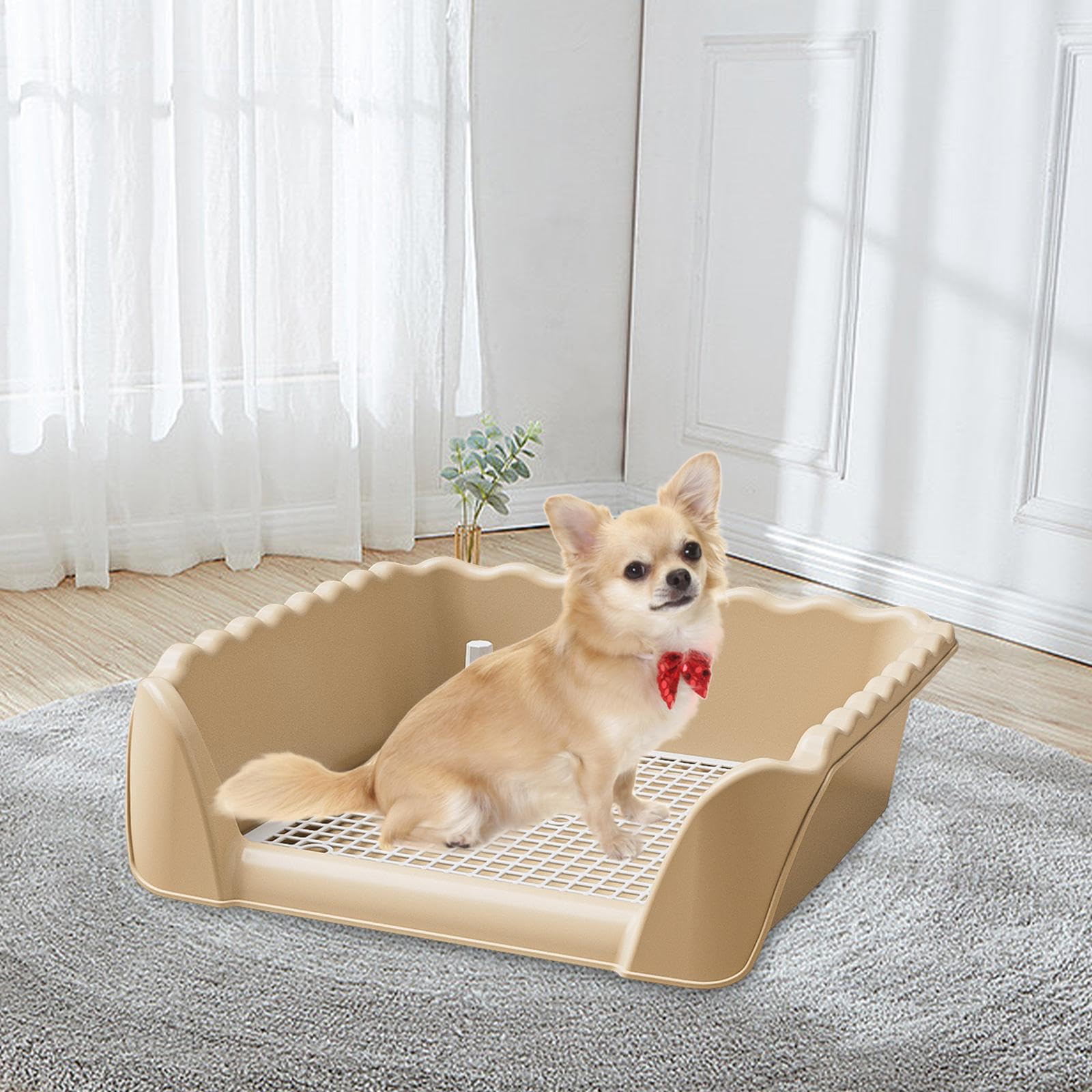 Support de Tapis d'apprentissage de La Propreté pour Chien, Portable, Facile à Nettoyer, Anti-éclaboussures, avec Support Amovible pour Autres ANI, Café