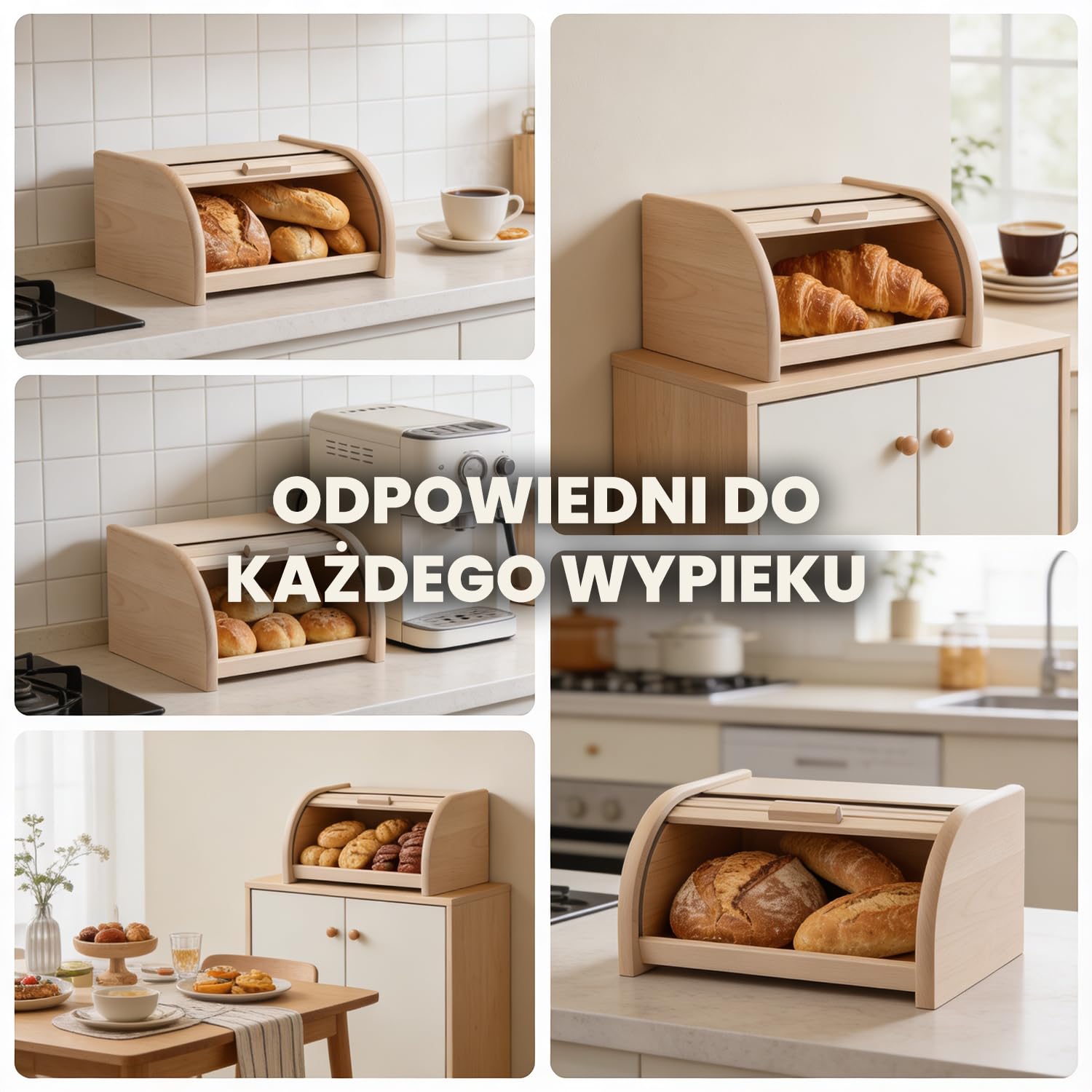 Chlebak bukowy z roletą naturalny nielakierowany 30,5x26x15,5 cm | 30,5 x 26 x 15,5 cm, Drewno bukowe, Porządek w kuchni, Pokrywa rolltop, Do pieczywa, Oszczędza miejsce