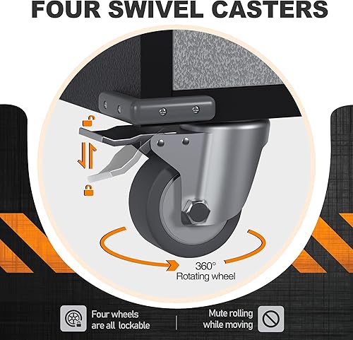 Miniatura 5 de Armario de almacenamiento alto de metal con ruedas, gabinete de almacenamiento de garaje rodante, archivador con cerradura con estantes
